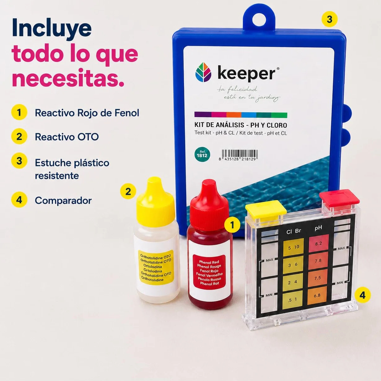 Keeper Test Kit chloru i pH do piscina spa. Medidor manual z reagentami OTO i Phenol Red, kompletny zestaw z tubą
