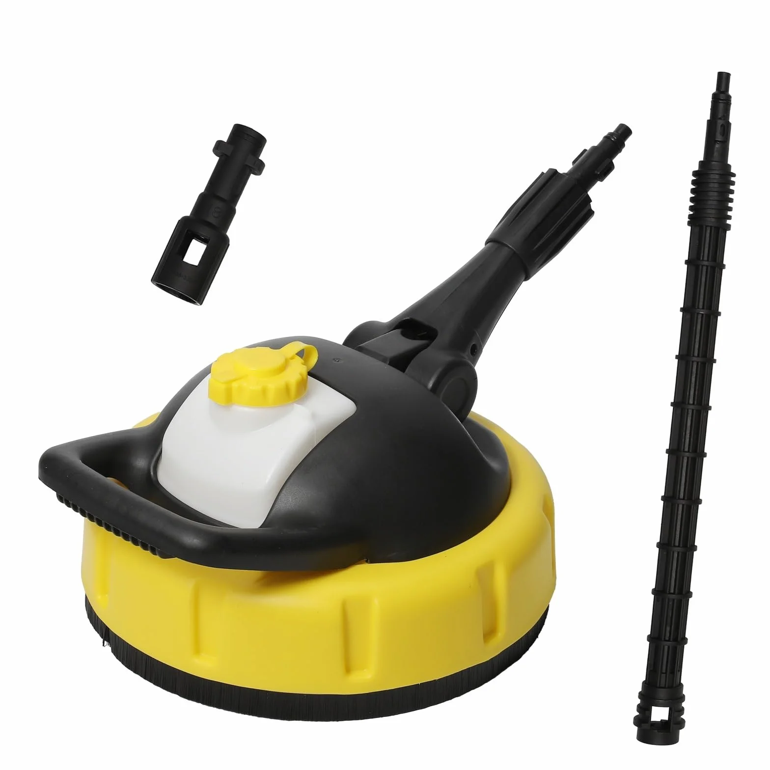 Limpiador de alta presión – Accesorio de limpieza exterior con cepillo giratorio 360°, 28 cm, mango largo y boquillas potentes para terrazas, callejones, paredes y garaje