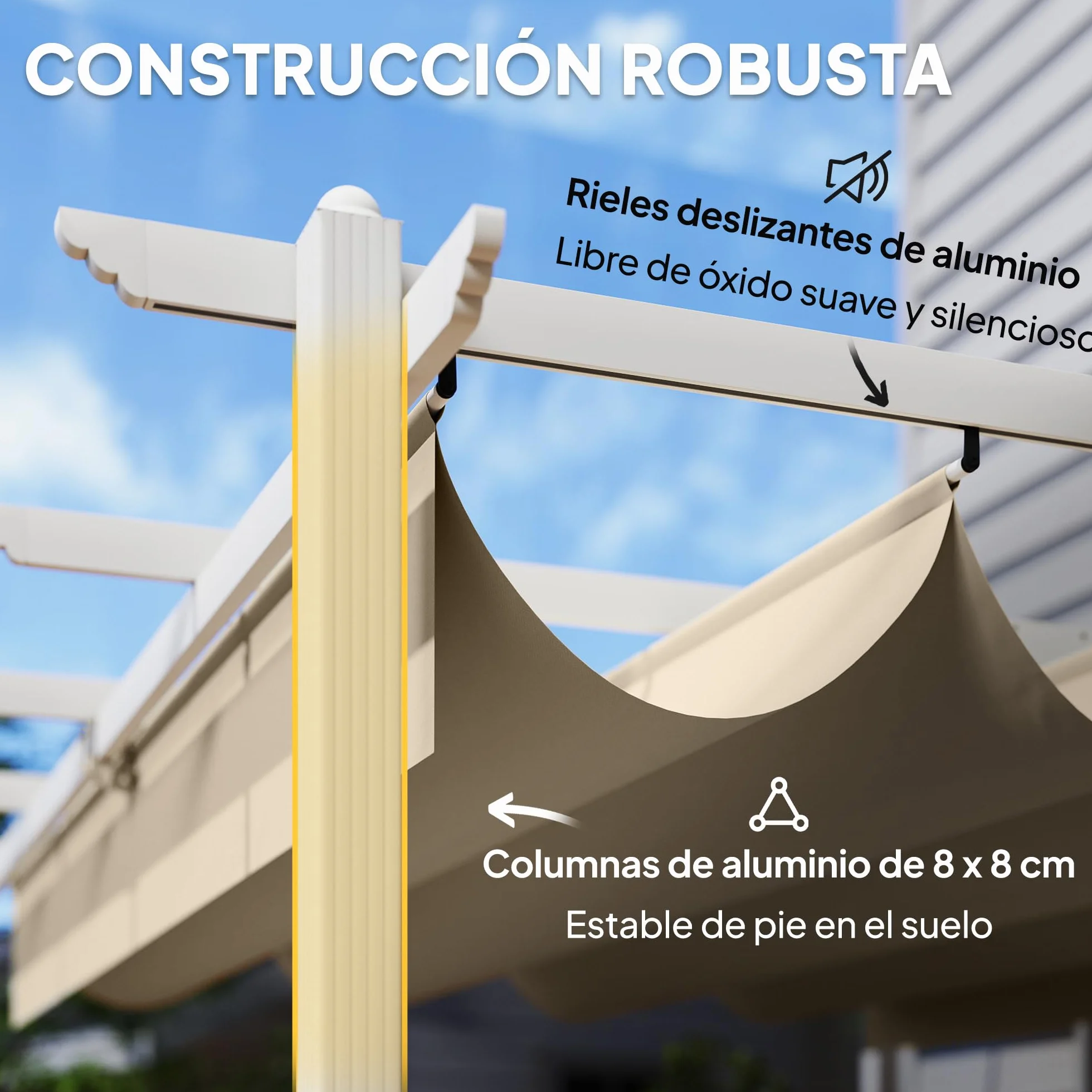 Outsunny Pérgola de Jardín 4x3 m Techo Retráctil UPF30+ Estructura Metálica Beige