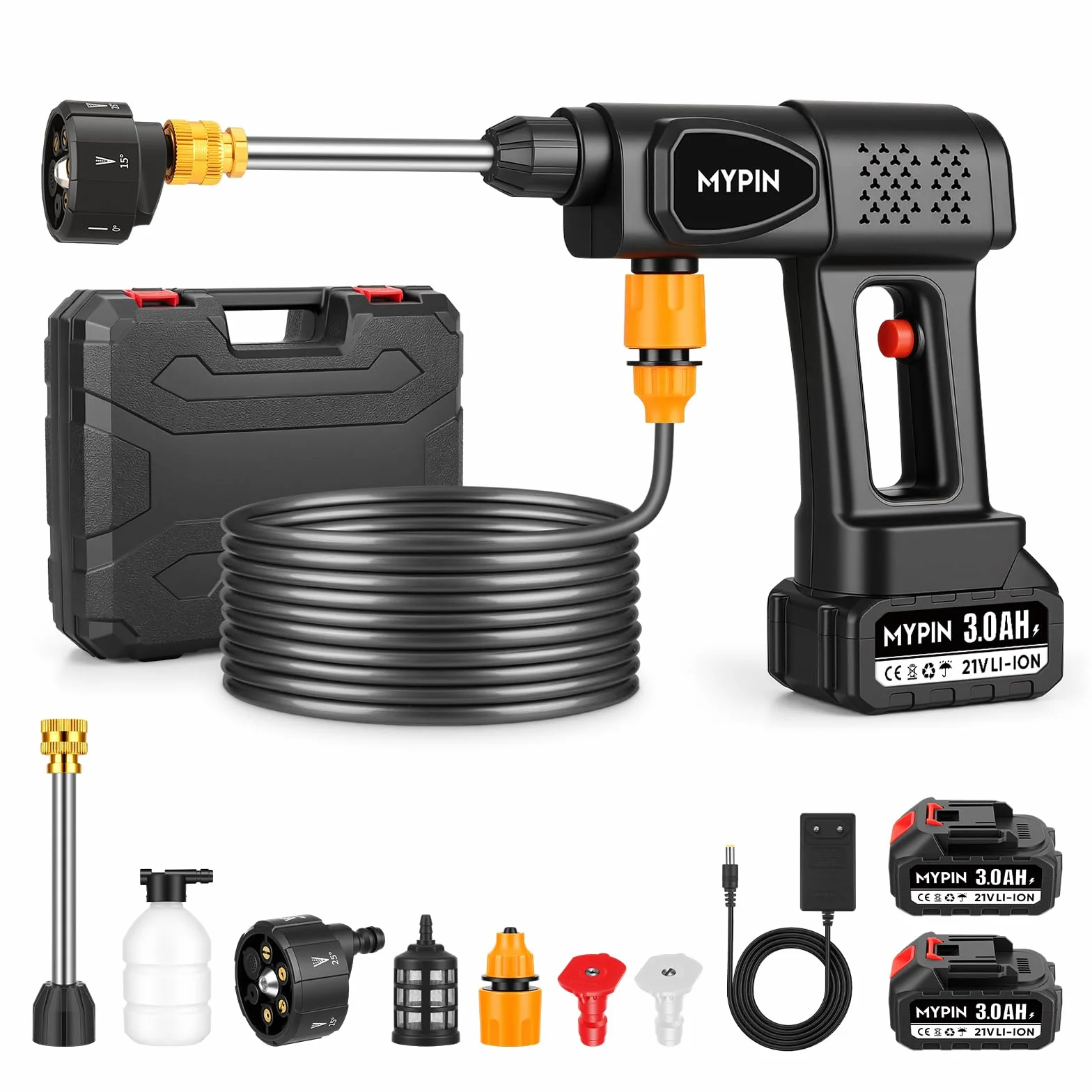 Hidrolimpiadora a Batería 600 PSI 21V con 2 Baterías Recargables y Boquilla 6-en-1