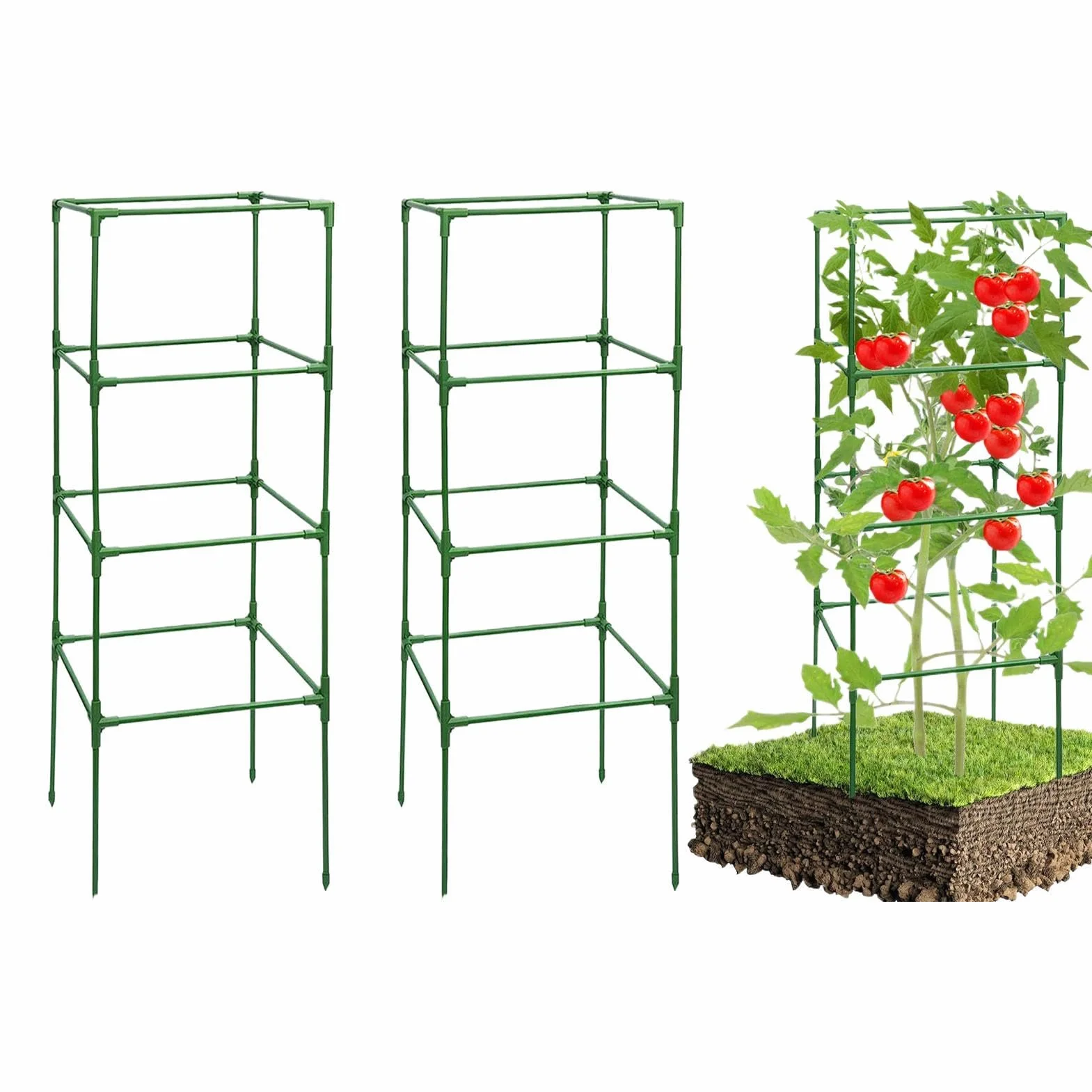 Entutorado para Tomates Soporte Cuadrado Ajustable en Altura de 3 Piezas | Tutor de Plantas Resistente para Judías Pepinos Verduras Rosas Peonías Macetas Bancal Elevado Jardín Patio Césped