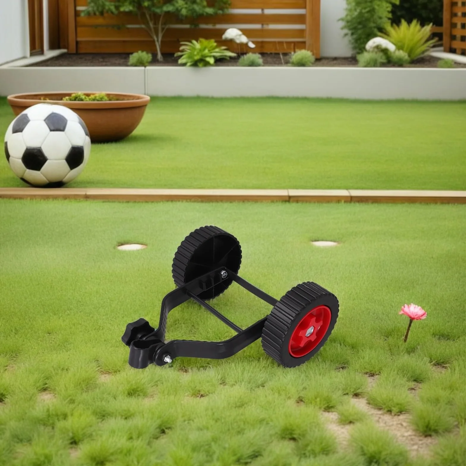 2 Piezas Ruedas Auxiliares para Cortacésped Ruedas Soporte Resistentes con Amortiguación de Vibraciones para Desbrozadora y Accesorios de Jardín Negros Aumento de Tracción y