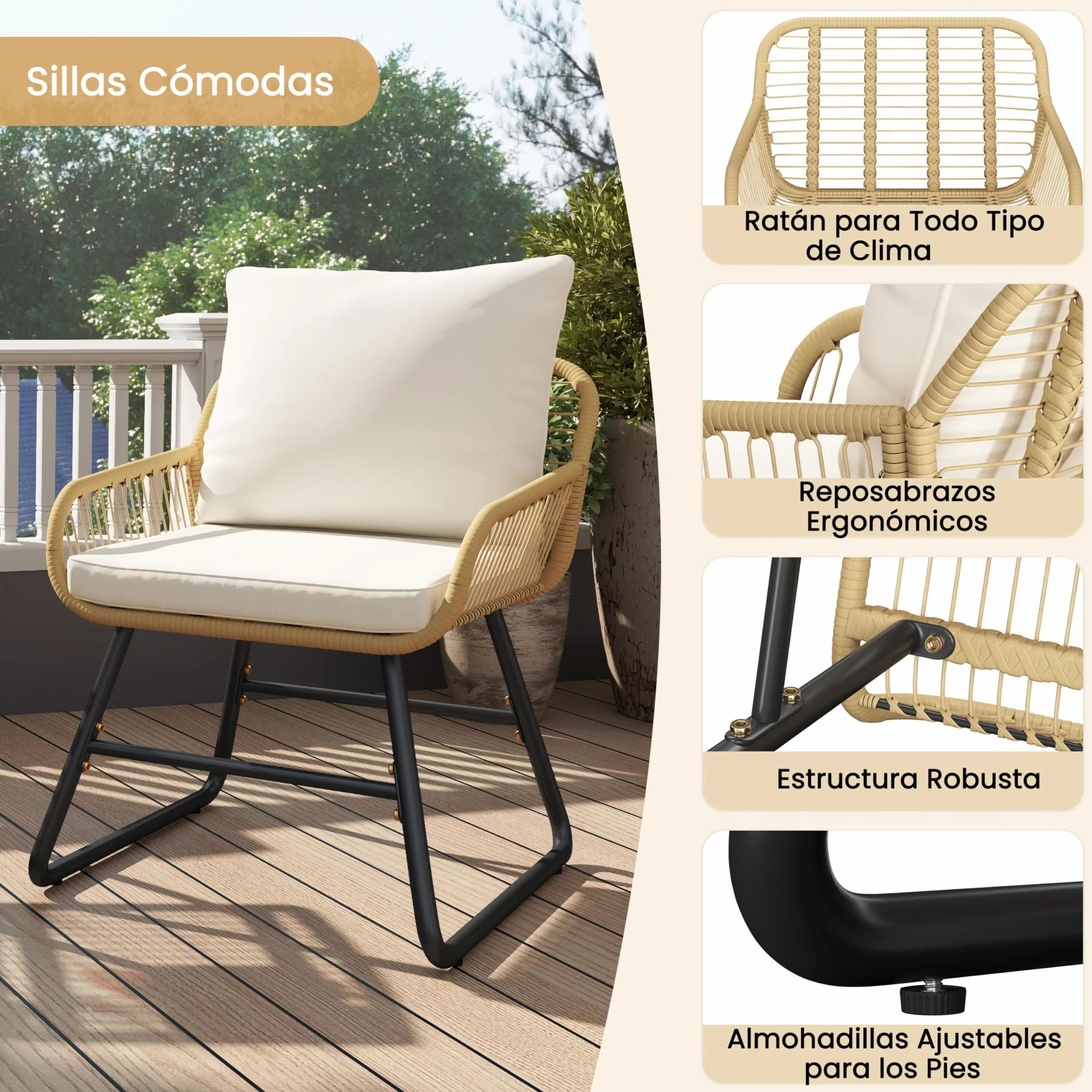 Yaheetech Juego de Muebles de Jardín 4 Piezas Exterior Beige Crema 67x64x34.5cm