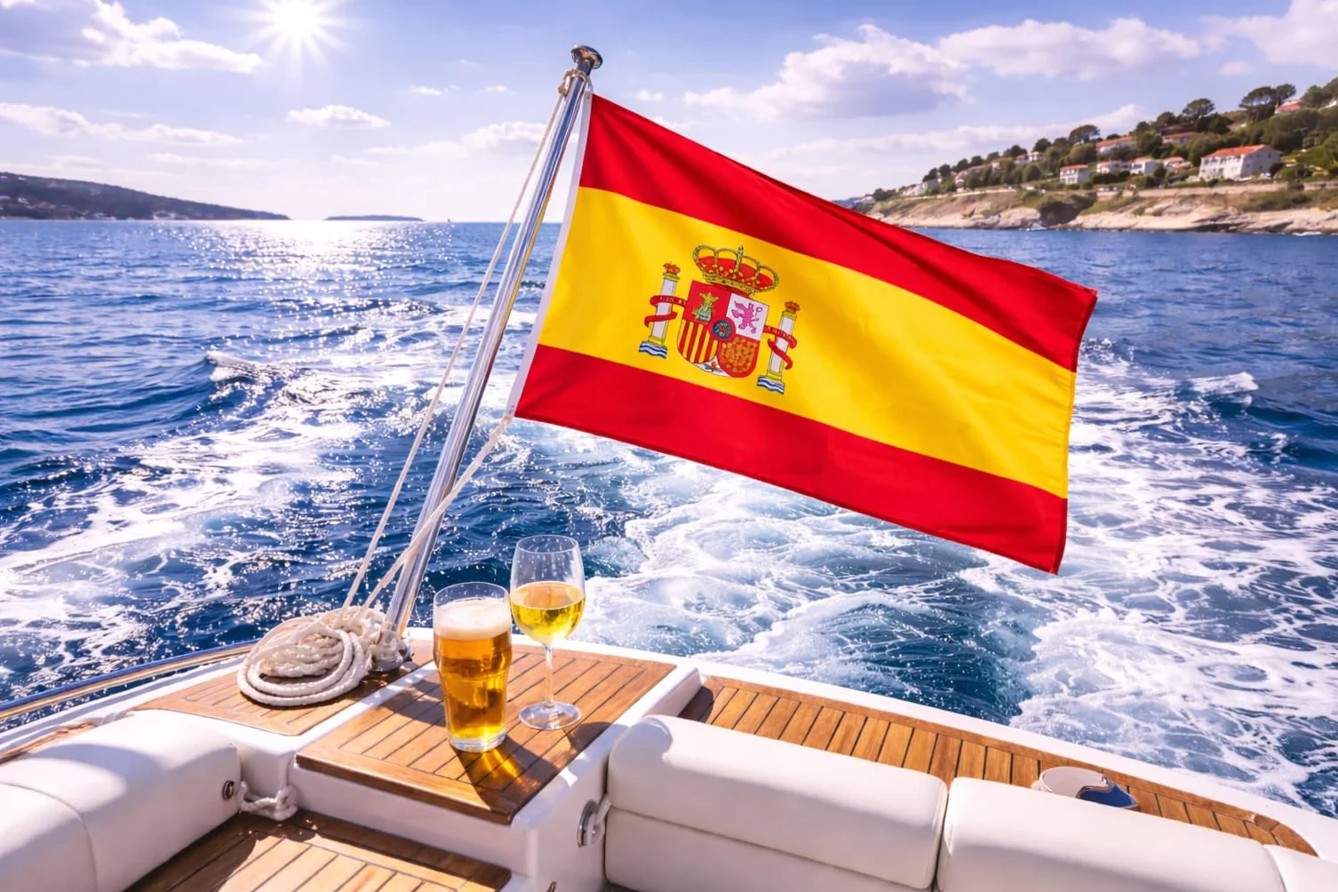 Bandera de barco España 30x20 cm apaisada 115g/m² tela impresa con cuerda y lazo