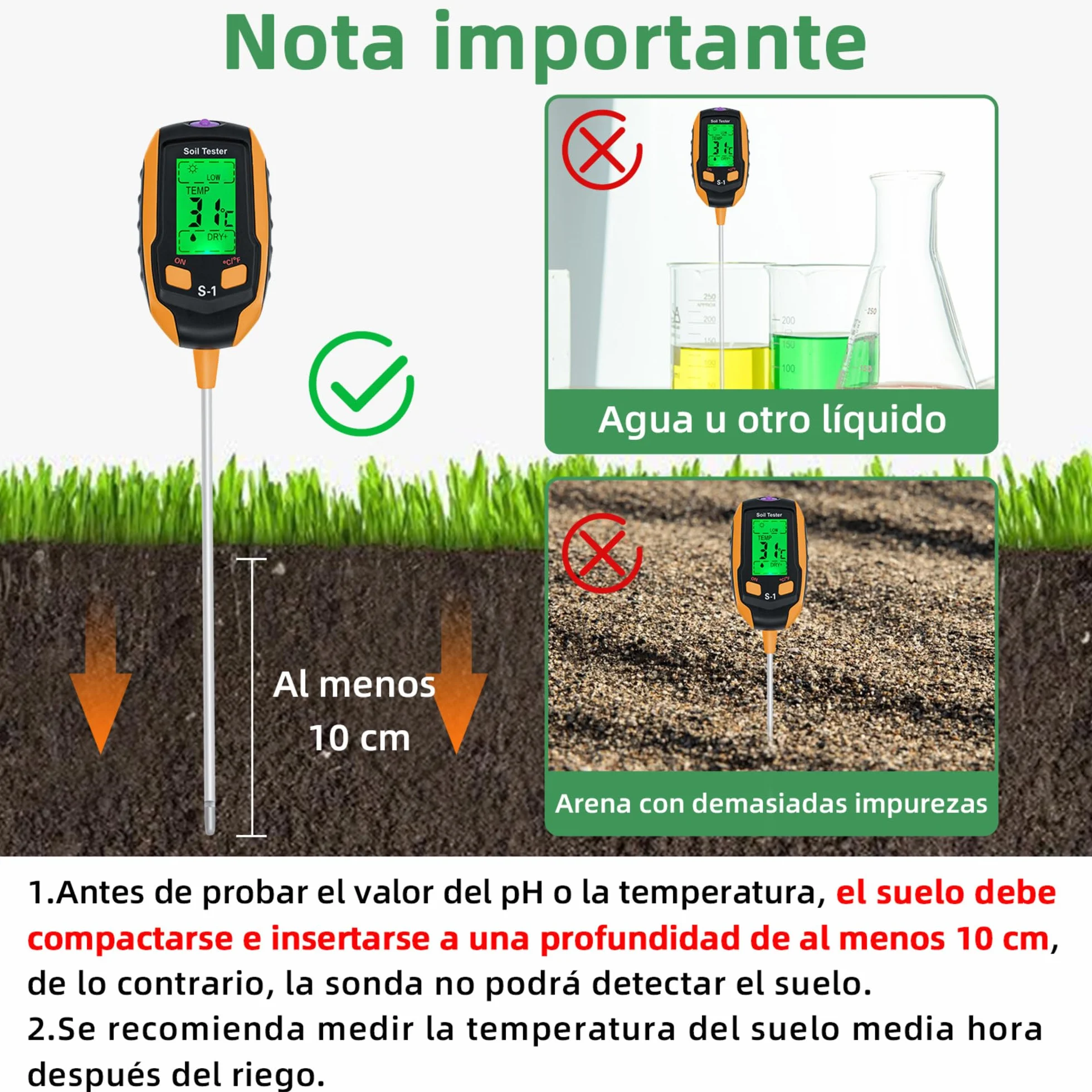 Mcbazel Medidor de Suelo 4 en 1, Probador de pH Humedad Temperatura Luz con Pantalla LCD