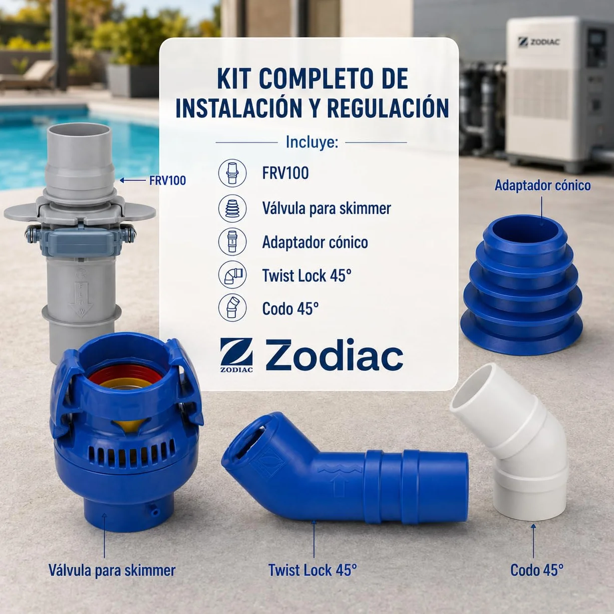 Repuestos Zodiac MX6 MX8 Compatible Kit Completo Válvula FRV100 Adaptador Cónico Codo 45° Conectores Twist Lock Accesorios Limpiafondos Piscina