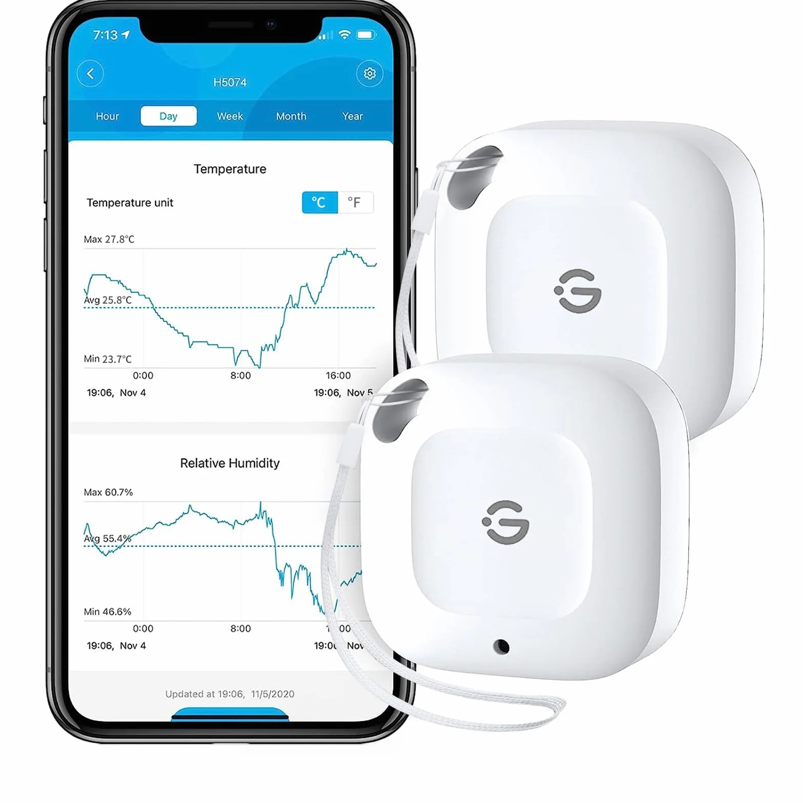 GoveeLife Termómetro higrómetro interior 2 paquetes, medidor inteligente de temperatura y humedad con alarma y almacenamiento de datos
