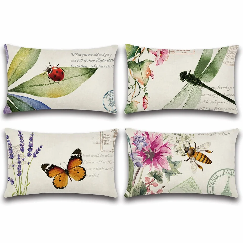 Artscope Fundas Impermeables para Cojín 12x20 Pulgadas, Juego de 4, Decorativas para Exterior, Patio, Jardín, Sala de Estar