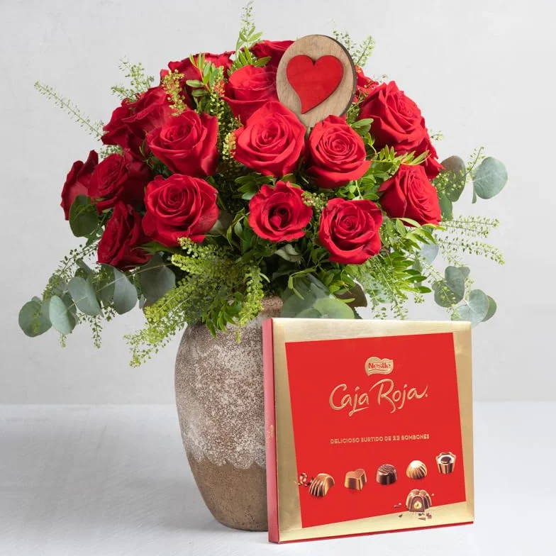 Ramo 24 Rosas Especial Amor + Chocolate - Envío de Ramos de Flores Naturales a Domicilio 24h GRATIS