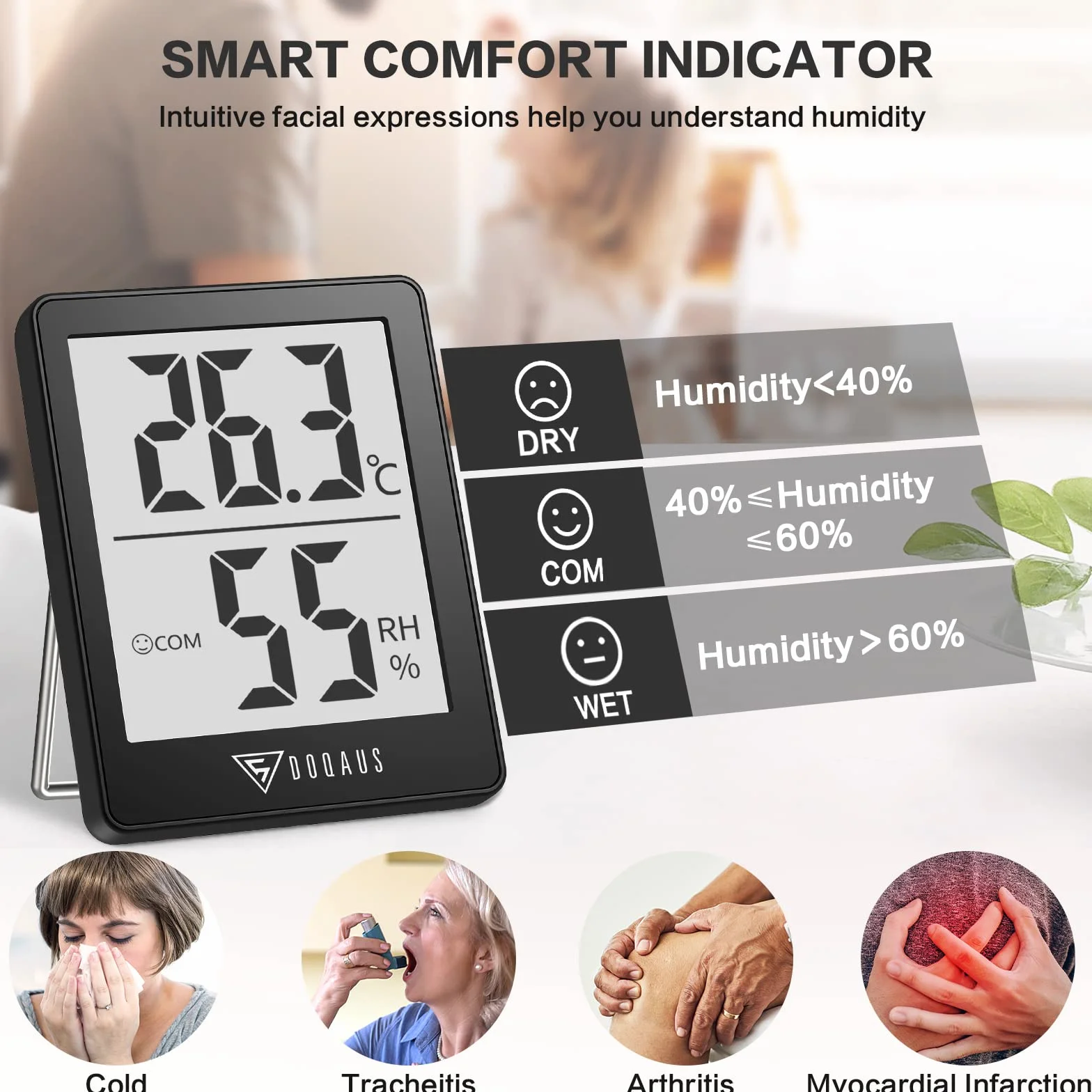 DOQAUS Mini Termómetro Higrómetro Digital, Medidor de Temperatura y Humedad, Respuesta Rápida 5s, Negro