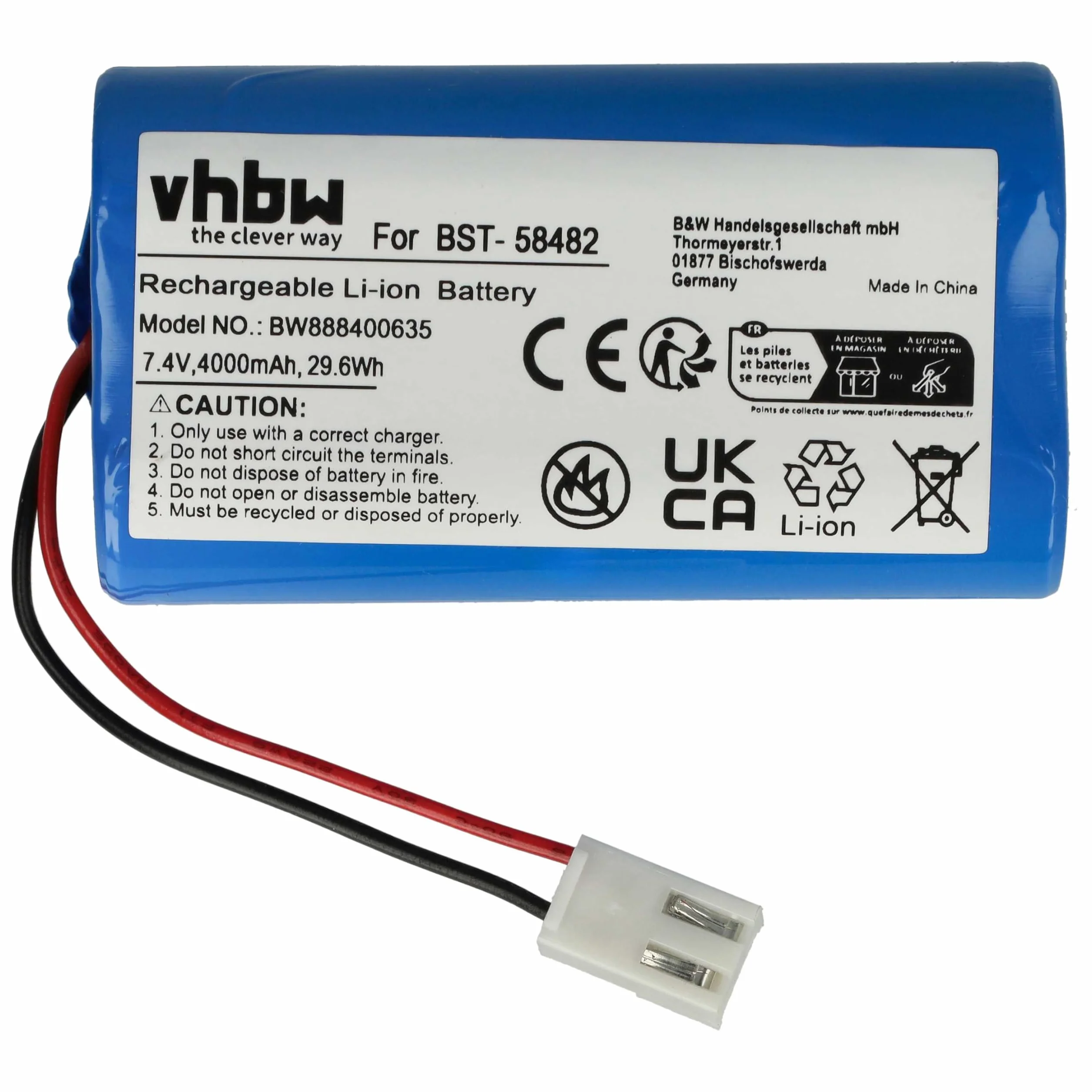 vhbw Batería Recargable 4000 mAh 7,4 V Li-Ion reemplaza Bestway BST-58482 para Limpiador Piscina