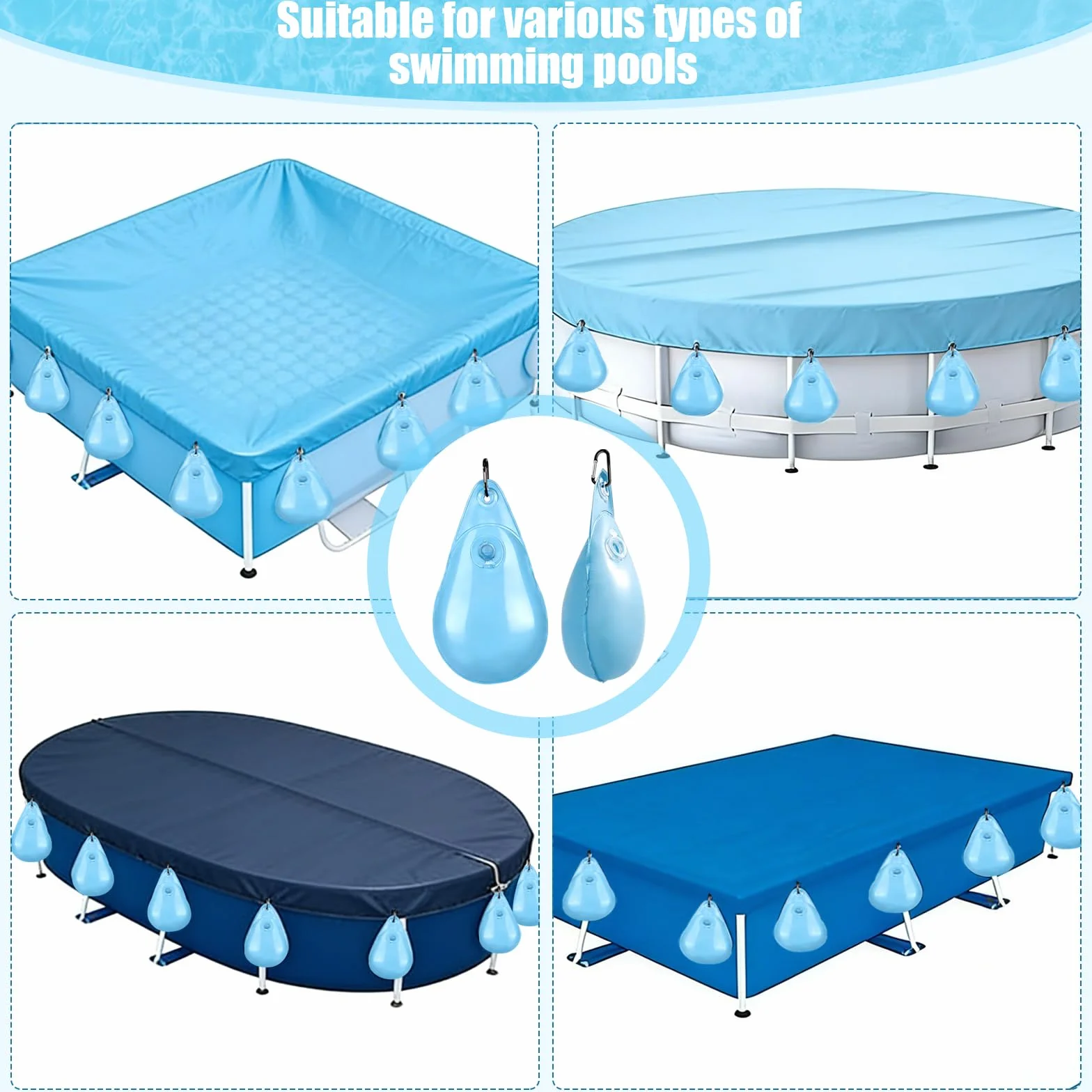 Bolsas de agua para piscina con forma de gota, bolsa de peso colgante con válvula antifugas