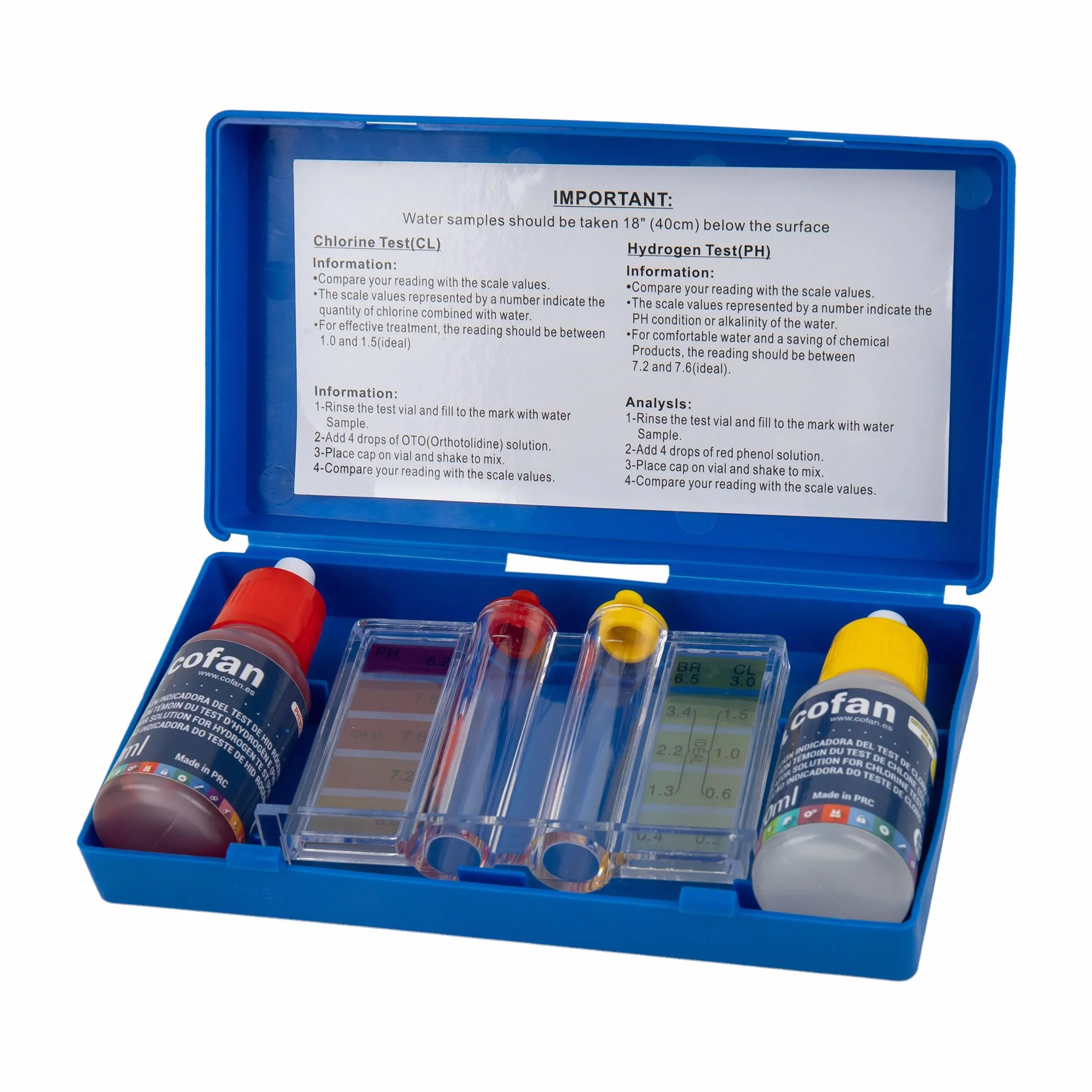 Cofan Kit de Test para pH y Cloro de Piscinas | Mantenimiento de Piscinas | Incluye todo lo Necesario