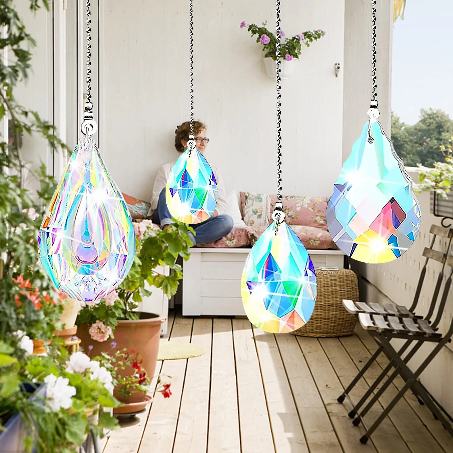 Atrapasueños de Cristal Arco Iris Colgantes Decoración para Jardín Multicolor