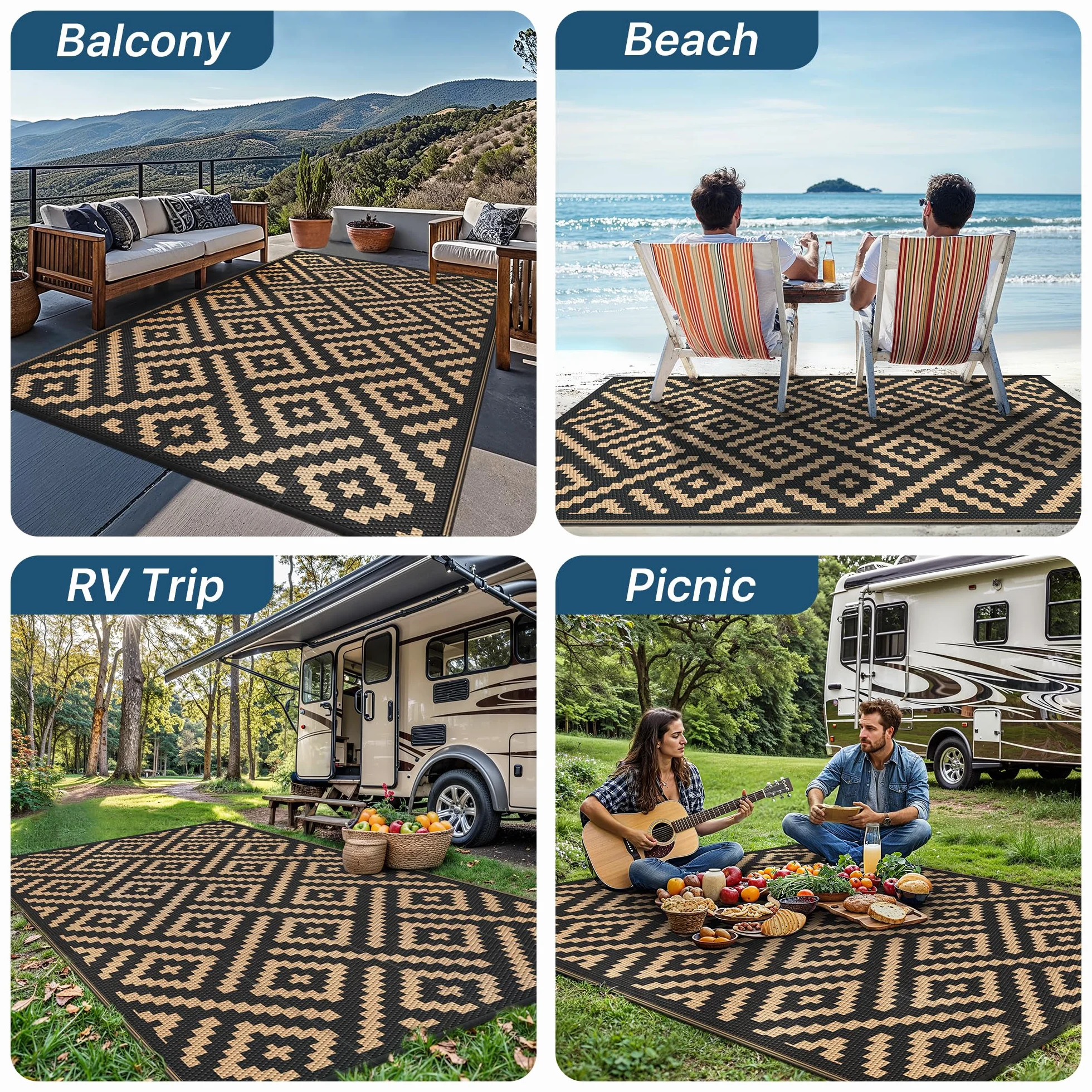 GENIMO Alfombra Exterior Terraza Impermeable Reversible Plástico 180 x 275 cm