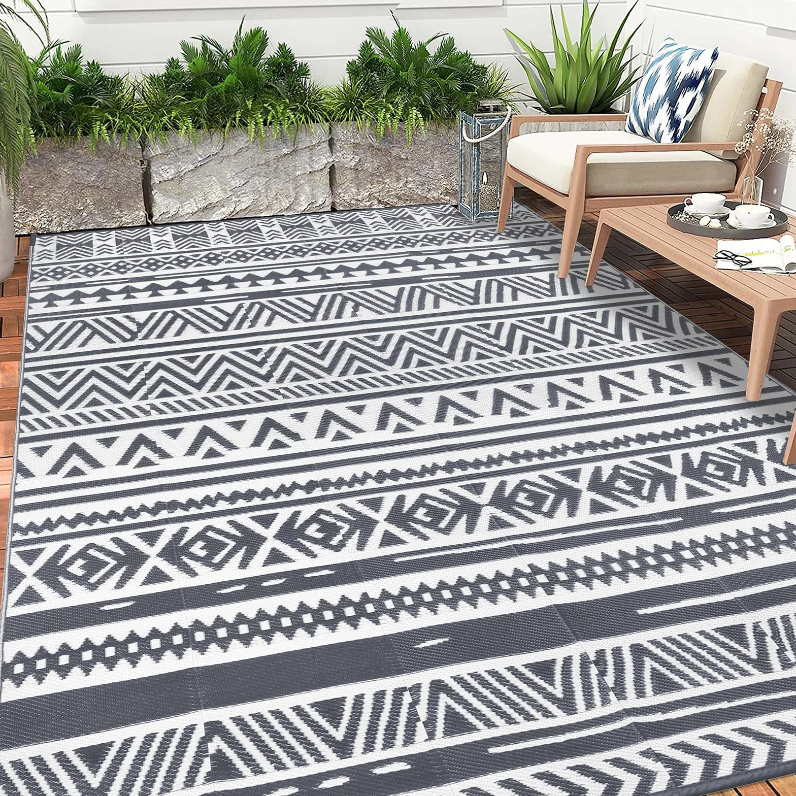 Enyhom Alfombra Exteriores Reversible 240 x 300 cm, Alfombra de Plástico Duradero para Jardín, Patio
