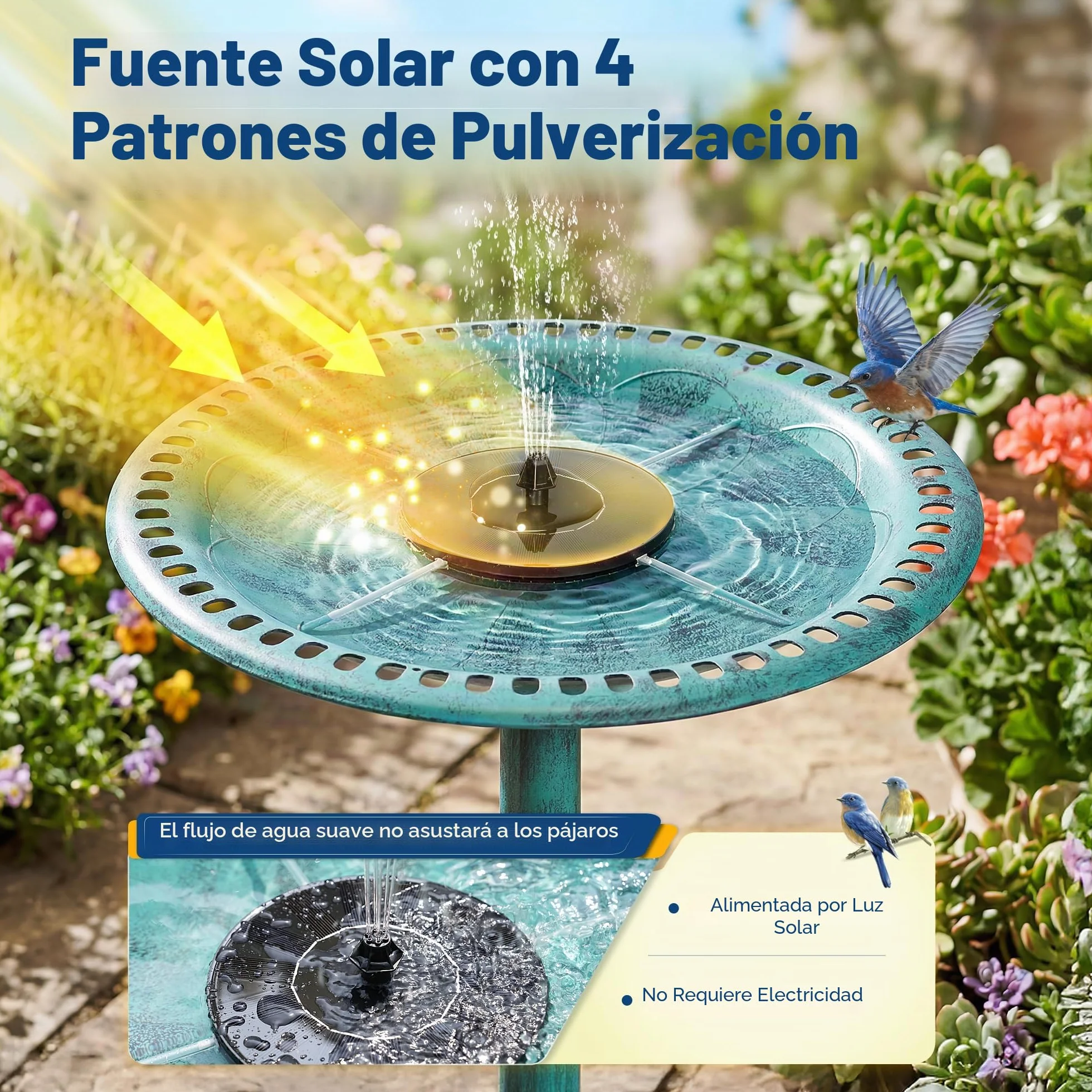 VIVOHOME Baño para Pájaros de Poliresina con Fuente Solar 2 en 1 Antiguo para Jardín