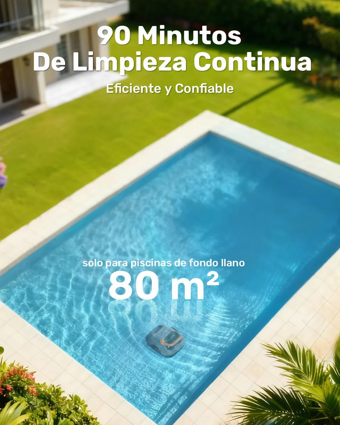 Gosvor Robot Limpiafondos Piscina Inalámbrico 90 Min Autonomía Autoestacionamiento 80m² Gris-Naranja