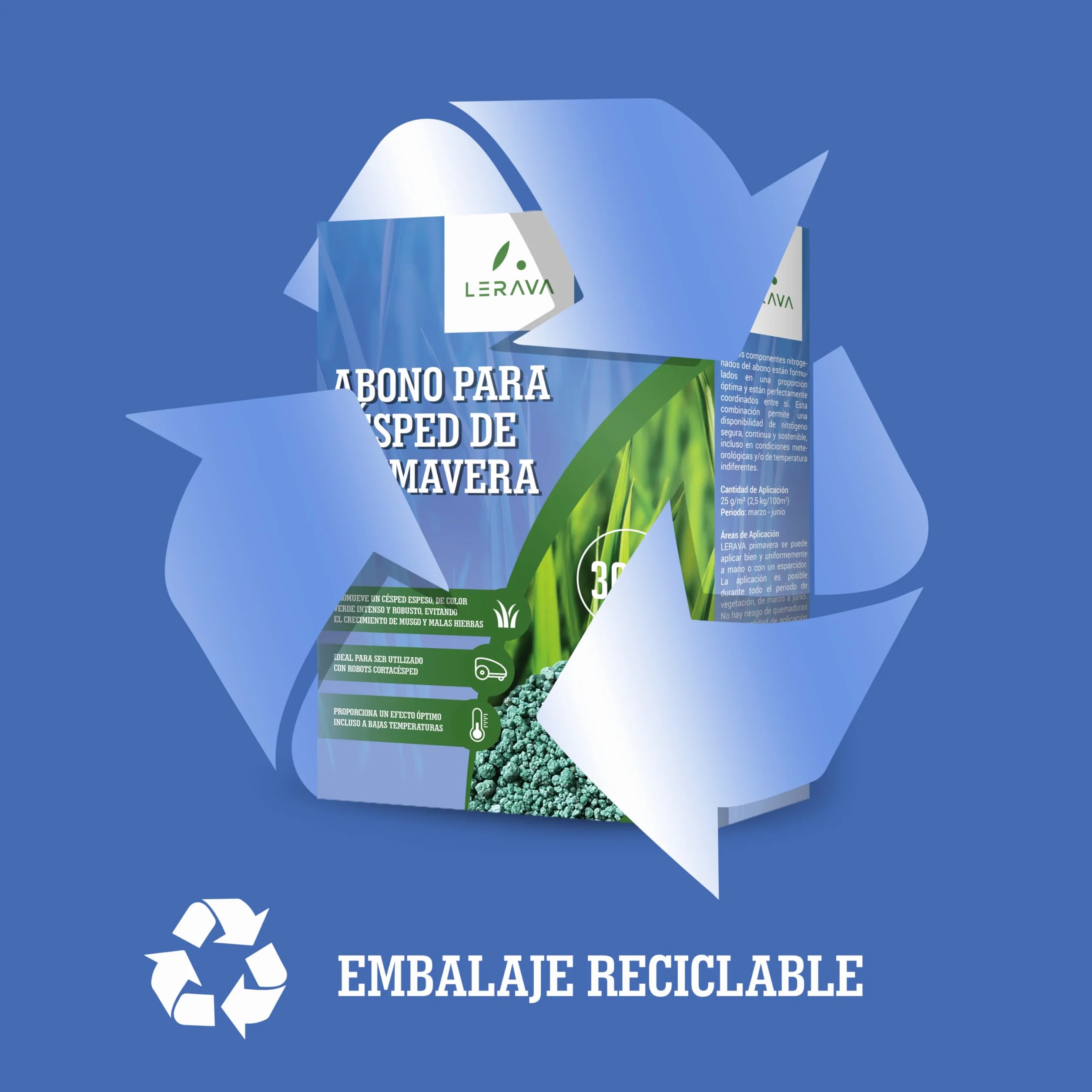 LERAVA abono césped primavera 70 m² fertilizante liberación lenta protección fúngica 1,7 kg