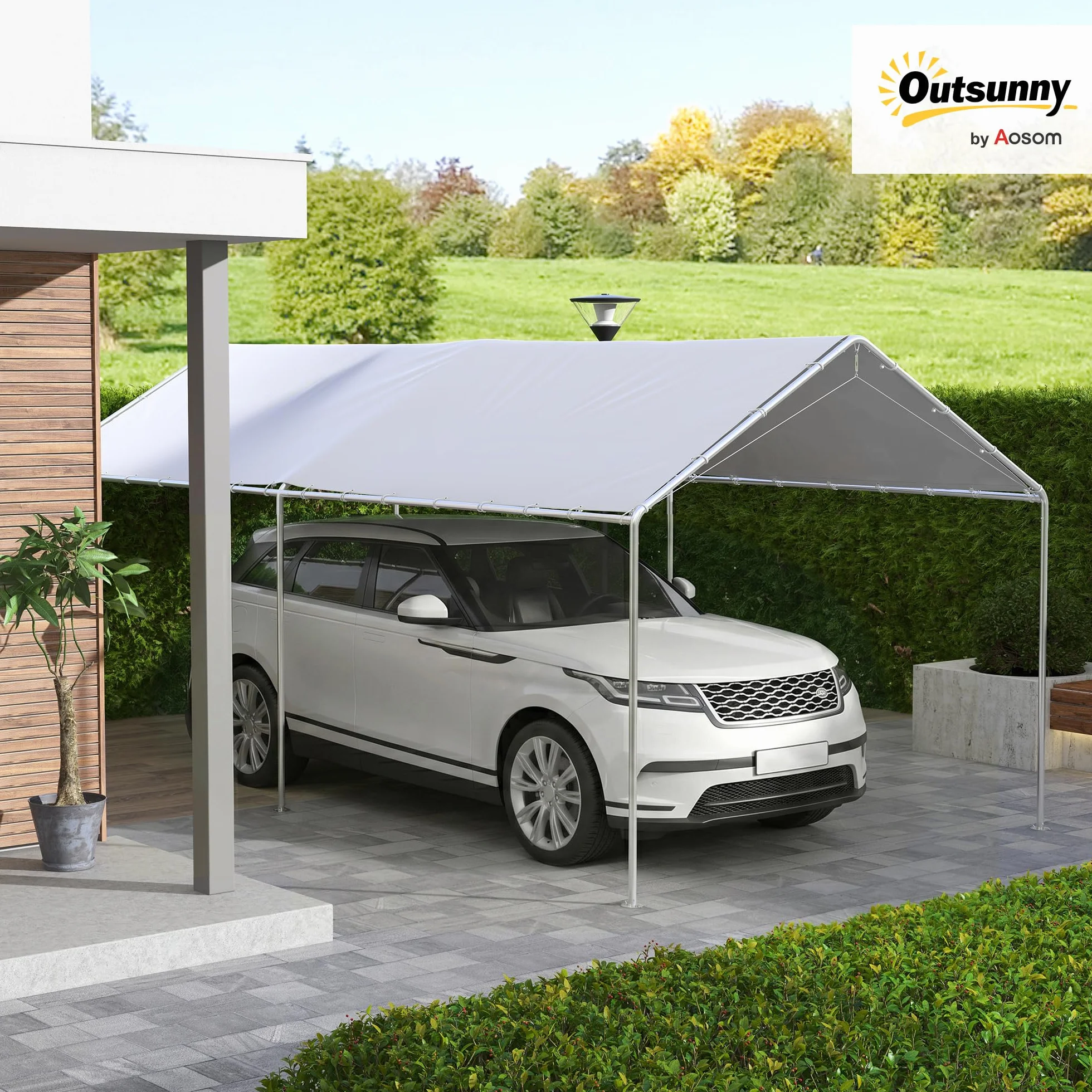 Outsunny Manta de Repuesto 6x3 m Anti-UV para Cochera Polietileno Blanca