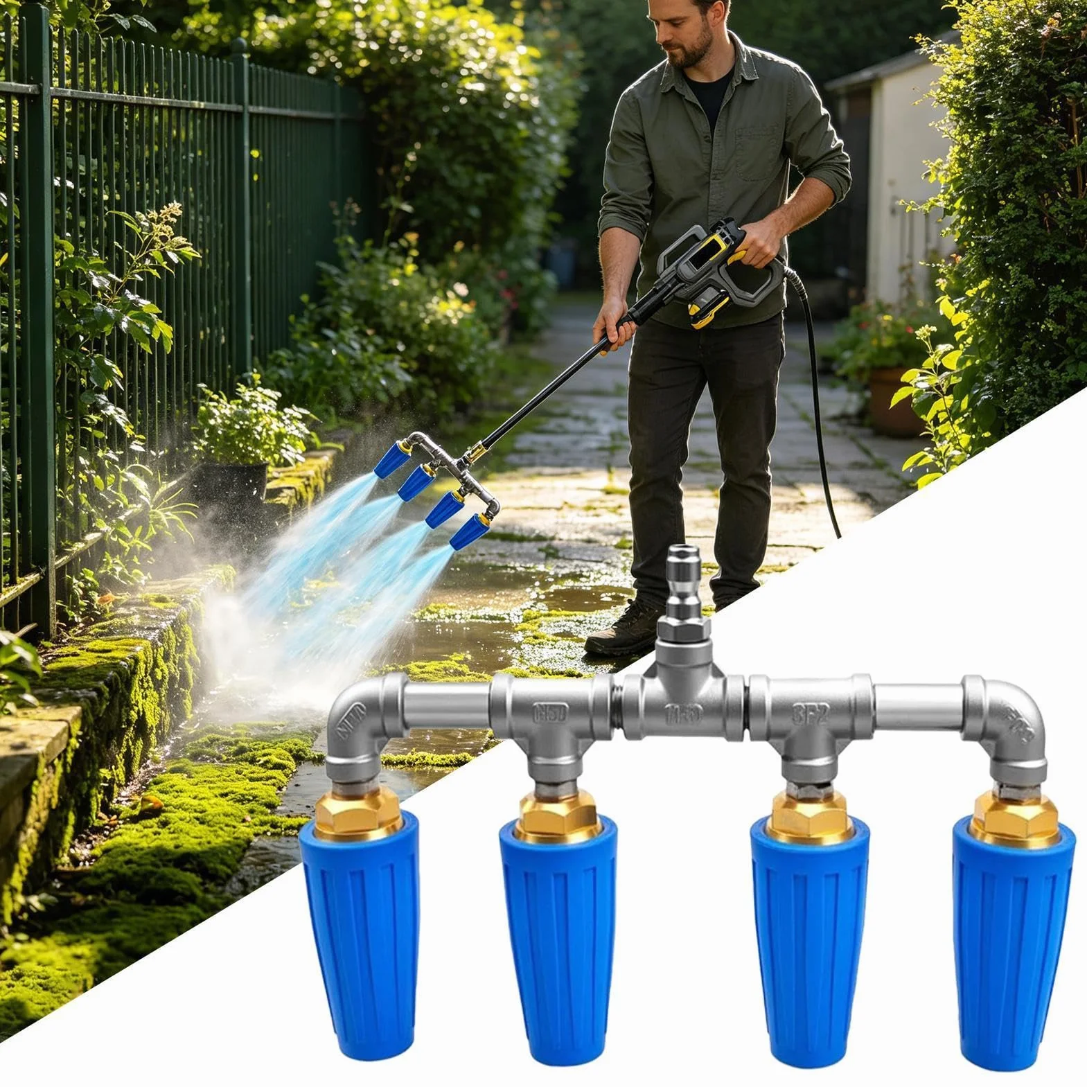 Boquilla Giratoria para Hidrolimpiadora Cuádruple Arandela Ergonómica De | Boquilla Manual para Manguera de Alta Presión Para LavadoCoches, Riego, Jardinería, Limpieza Patios,