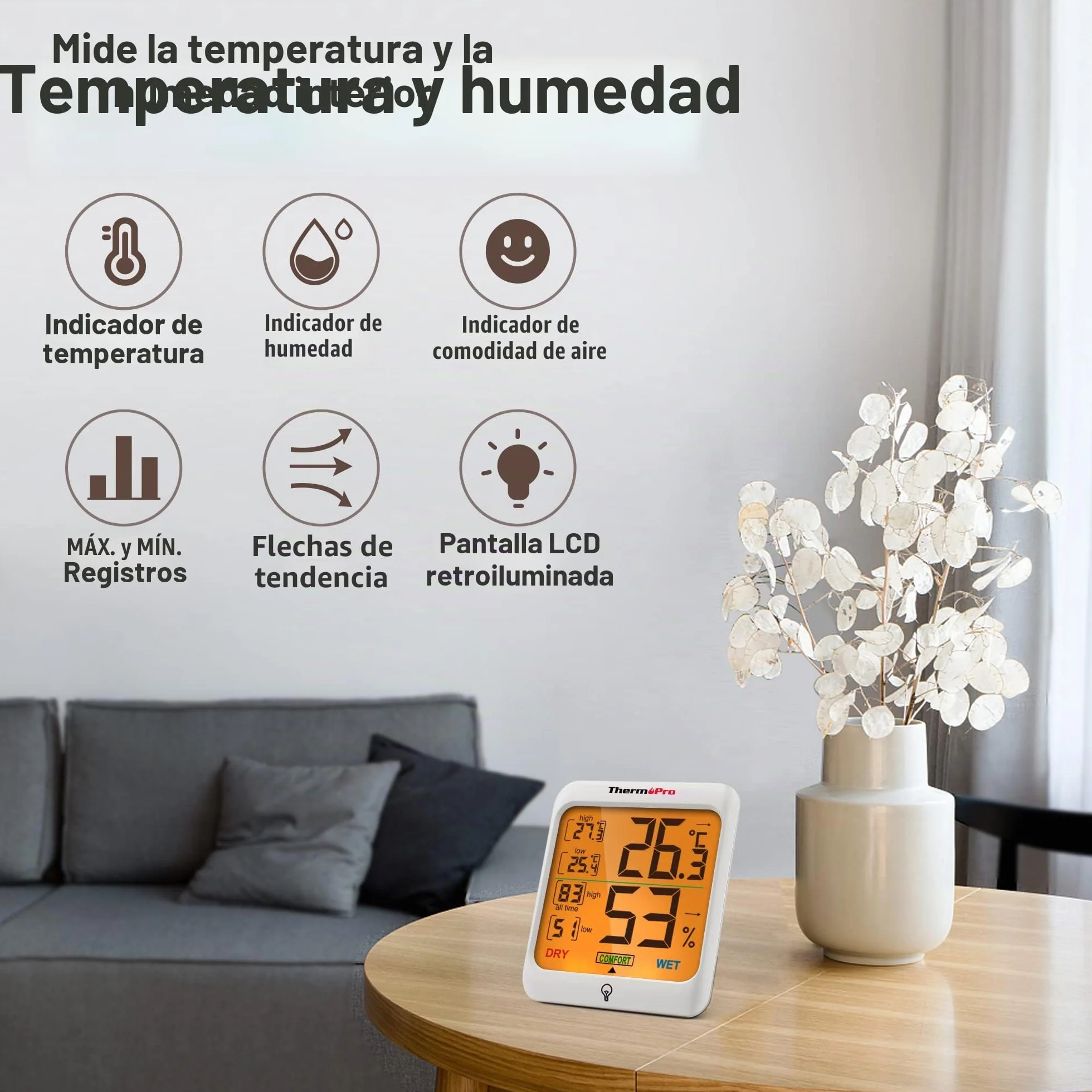 ThermoPro TP53 Termómetro Higrómetro Digital de Interior con Retroiluminación Táctil