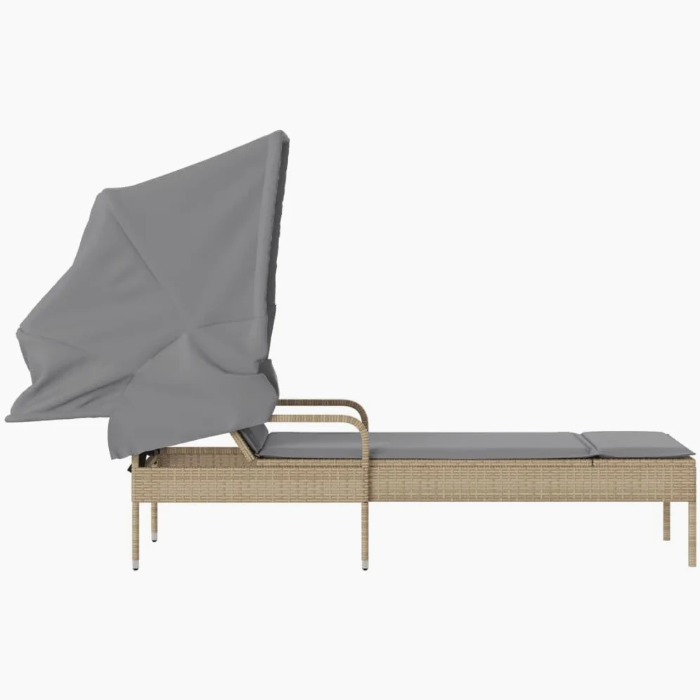 Tumbona con techo, color beige poli ratán 62 x 200 x 130 cm, respaldo ajustable, resistente a los rayos UV, incluye almohada, para jardín, terraza, piscina, silla de salón de gravedad cero al