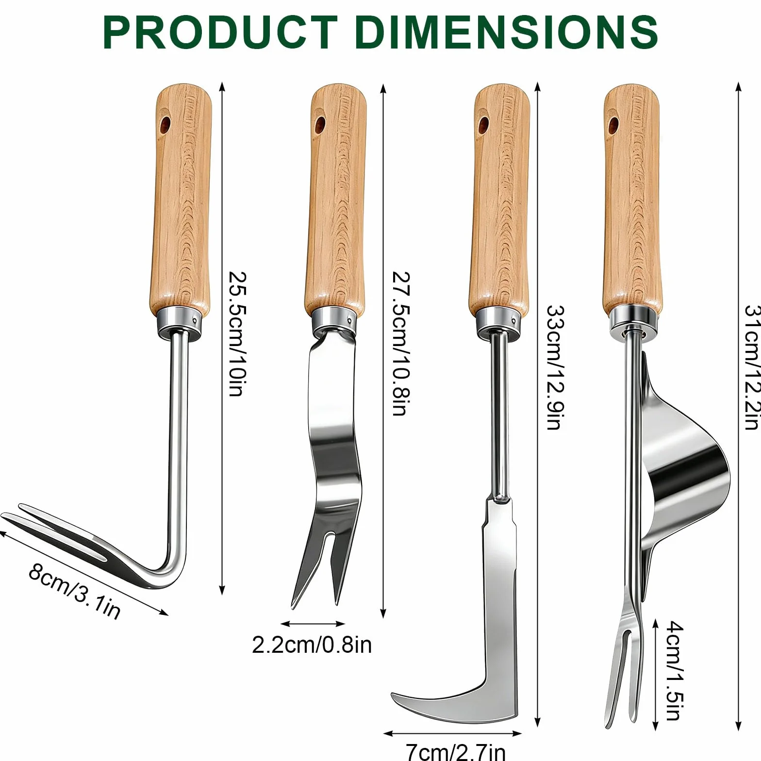 Desherbador Manual de Acero Inoxidable 4 Piezas, Herramientas de Jardín para Extraer Malas Hierbas