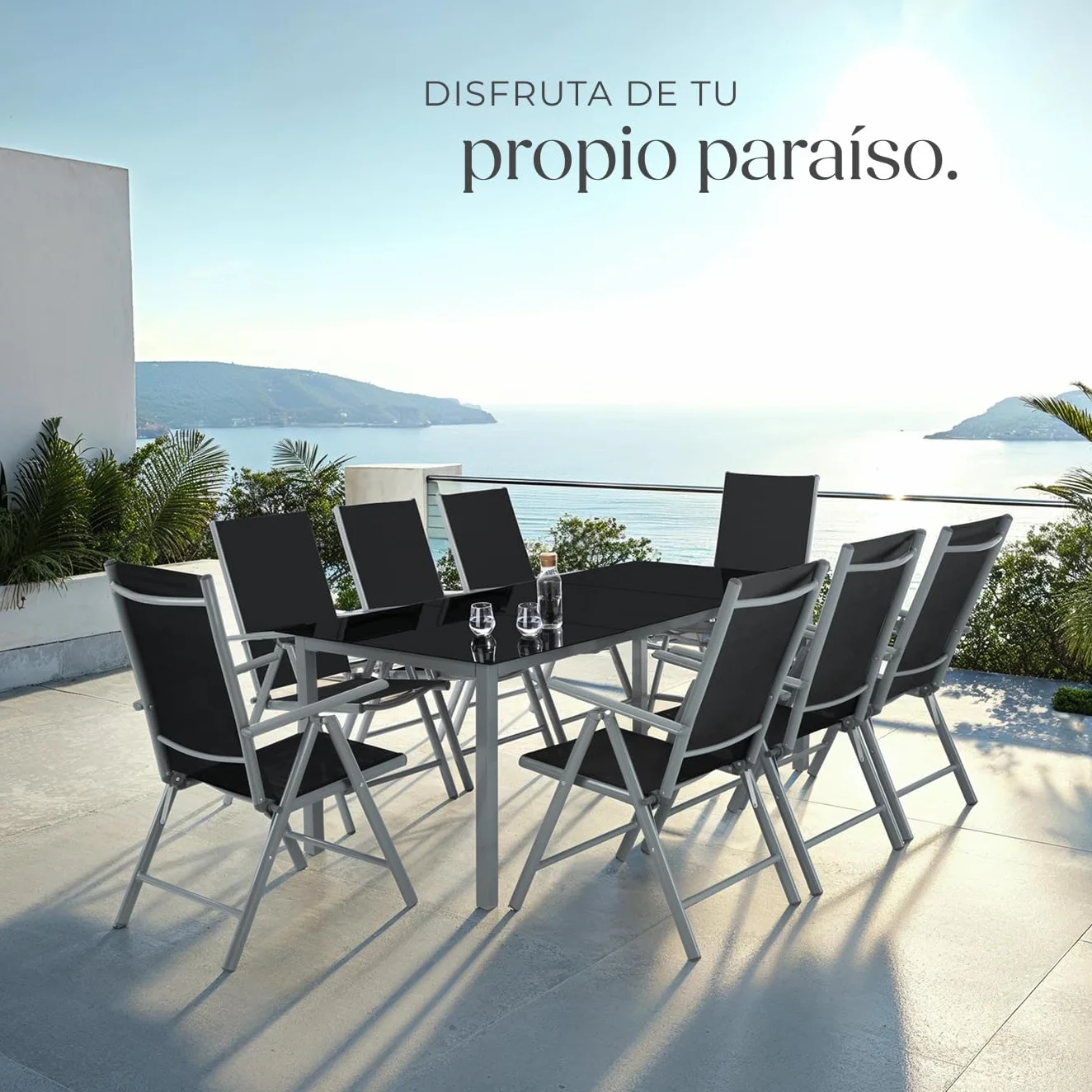 tectake Conjunto Muebles Jardín Exterior 9 Piezas, Aluminio, Mesa y Sillas Terraza Impermeables, Antracita
