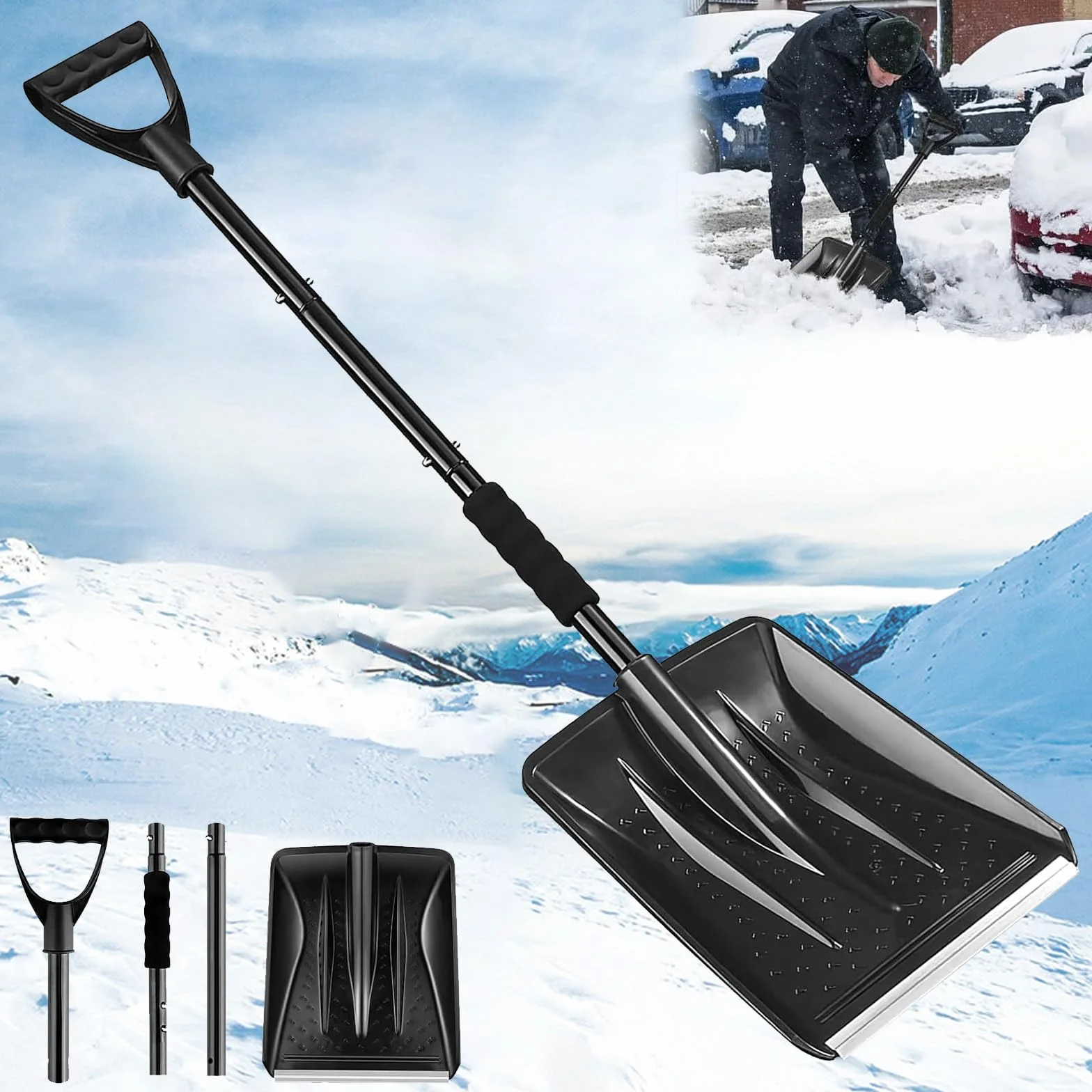 Pala de Nieve Desmontable para Coche, Herramienta de Emergencia para Quitar Nieve