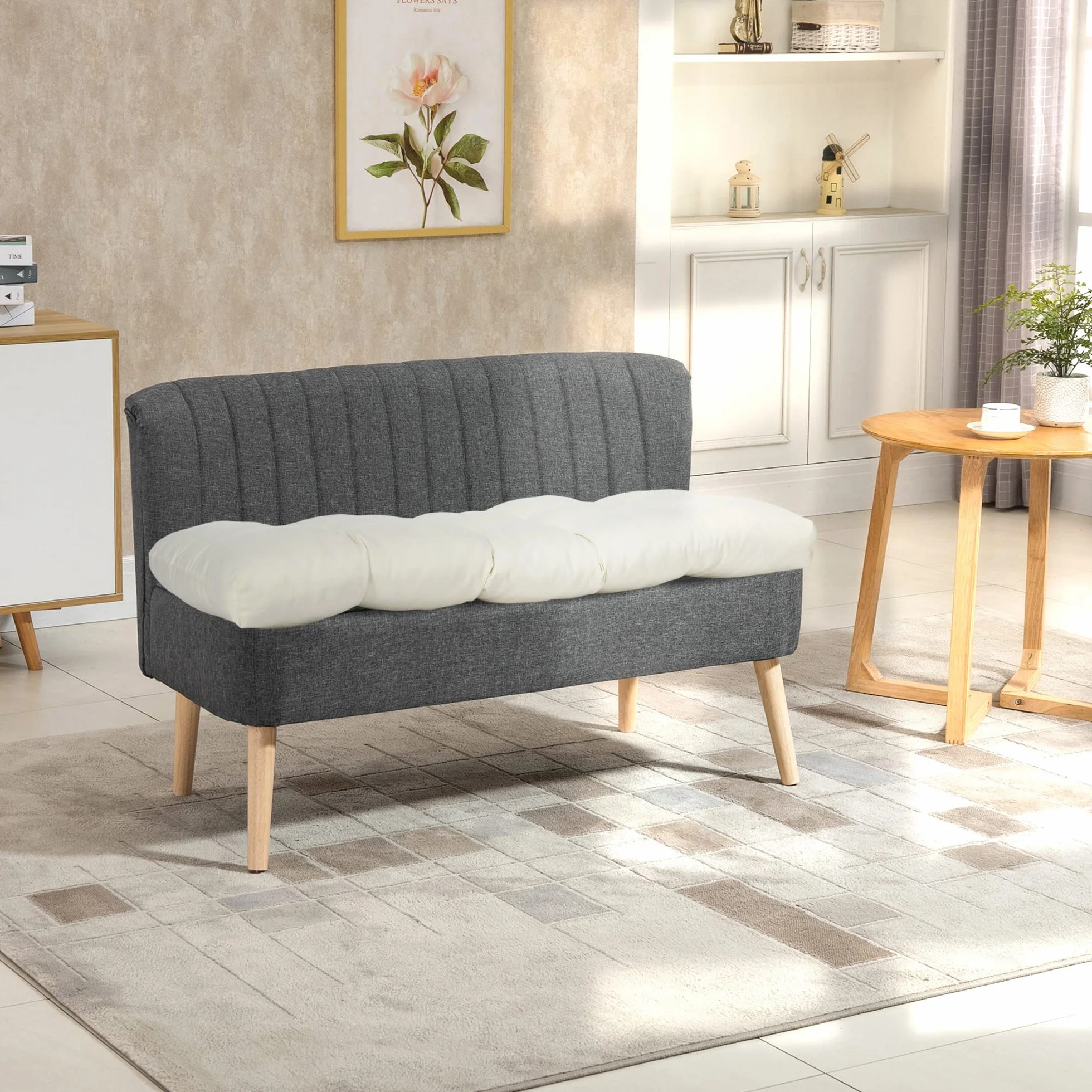 Outsunny Cojín para Banco de 2 Plazas 110x48x8 cm Lavable Crema