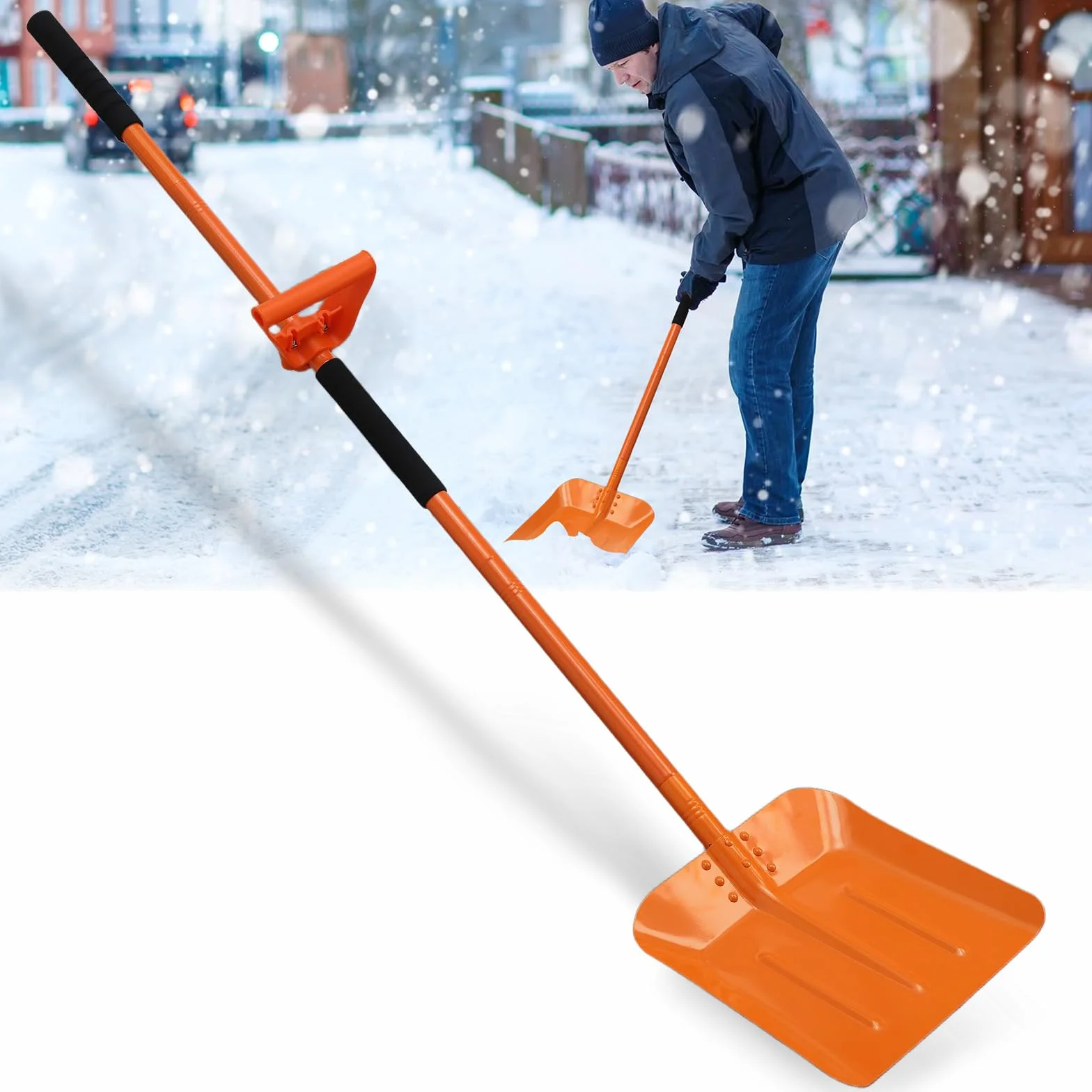 Pala de nieve metálica ergonómica 176CM manija ajustable 33CM lámina para coche emergencia