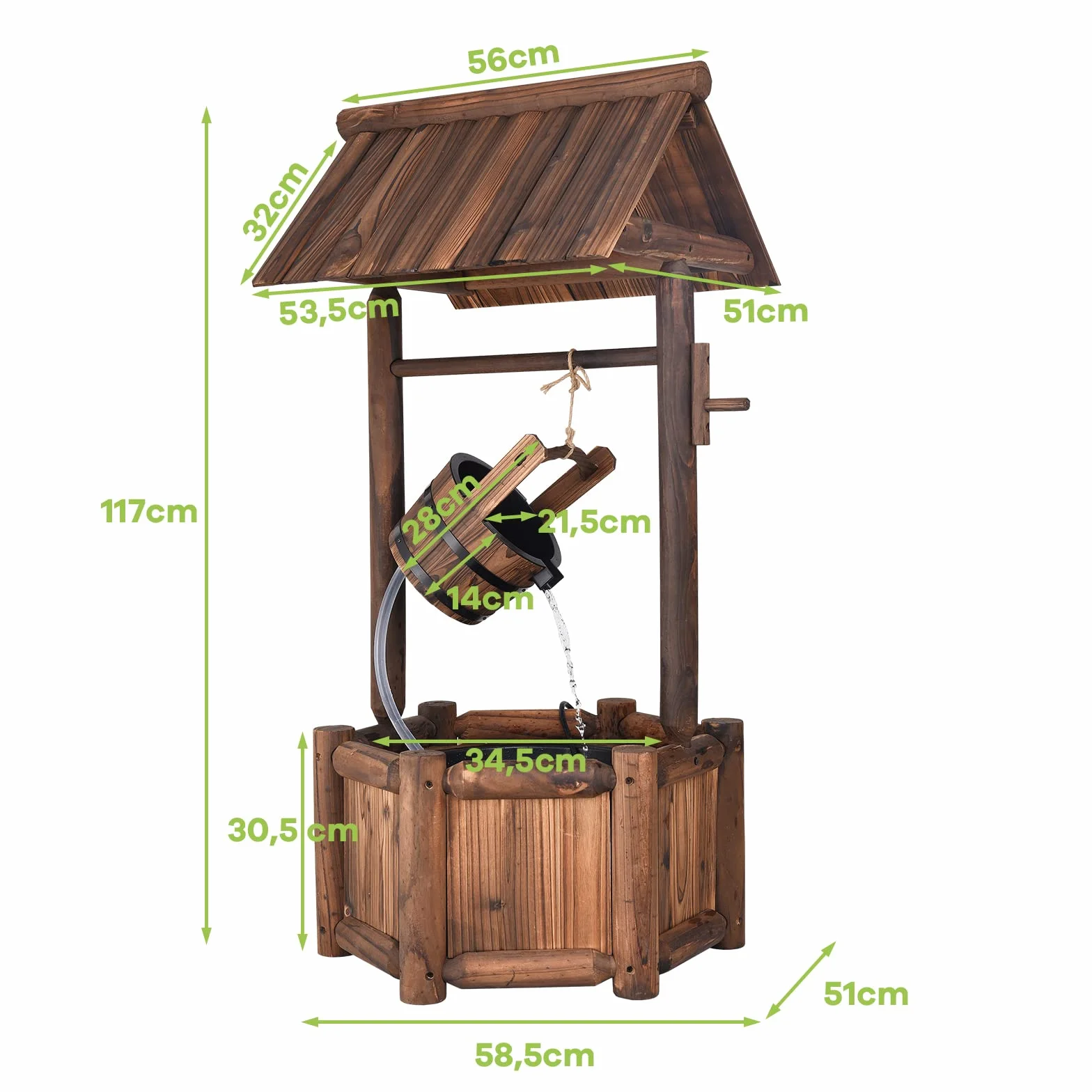 COSTWAY Fuente de Pozo de Deseos de Agua, Rústica de Madera al Aire Libre de Jardín, Decorativa de Patio Con Bomba Eléctrica