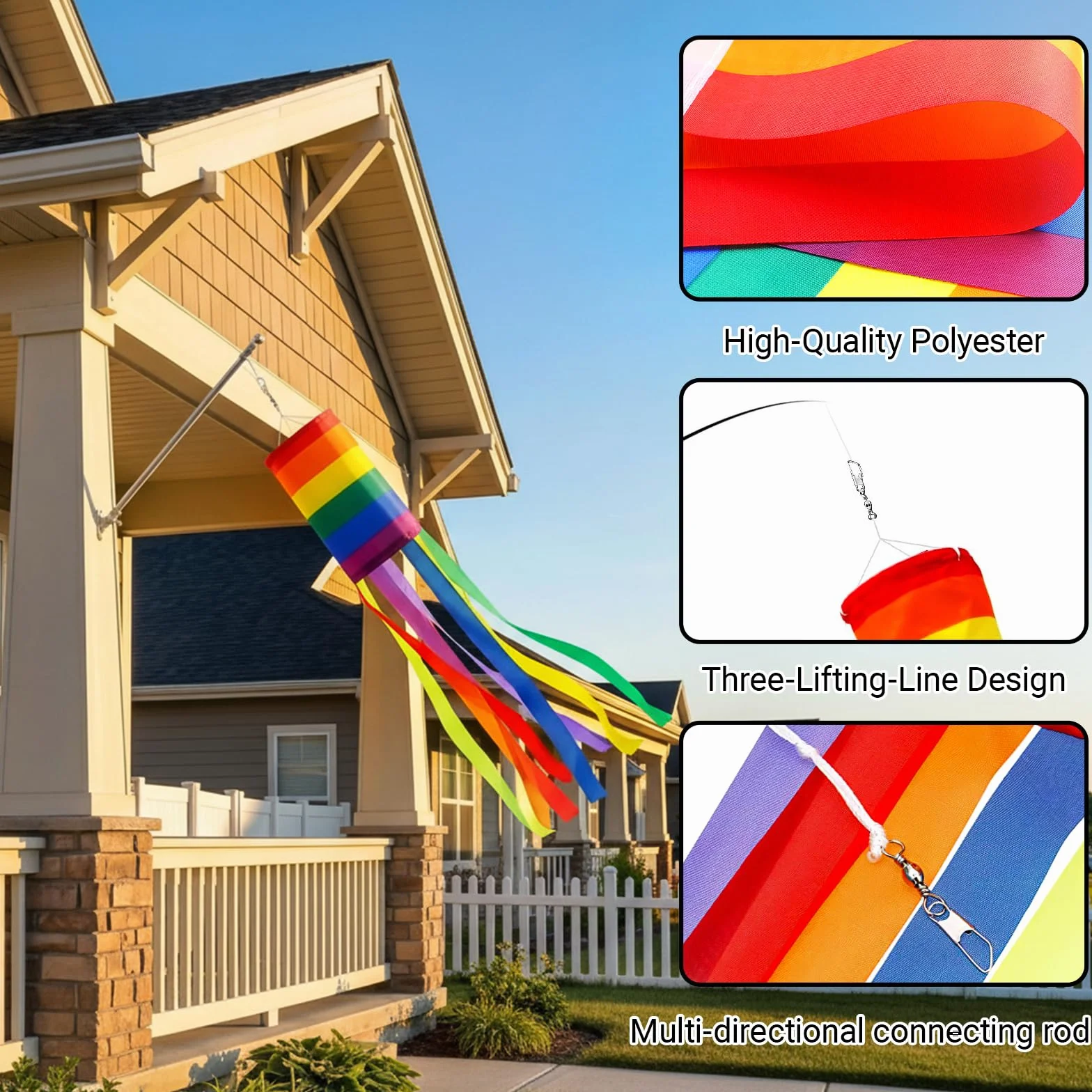 Veletas de Viento Arcoíris, Manga de Viento para Exterior, Bandera del Orgullo Impermeable, 2 Piezas