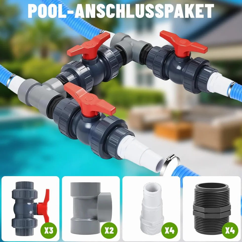 Bomba de calor Pool Bypass Set Ø 50 mm Kit de conexión para calefacción de piscina 32 mm 38 mm