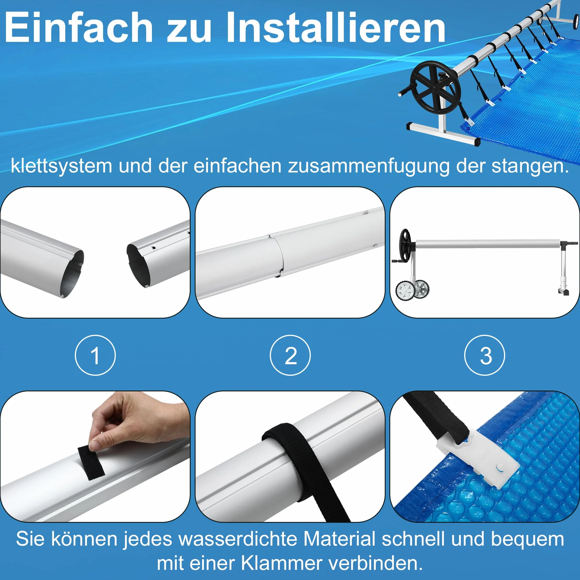 Enrollador de piscina de aluminio 300-570 cm resistente a la intemperie para lona solar