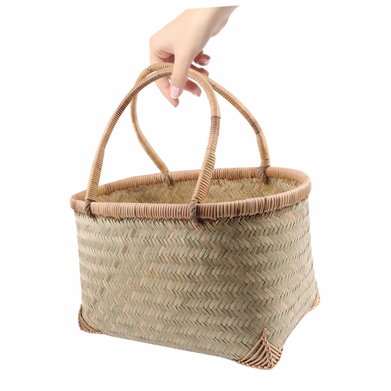 MAGICLULU Cesta Tejida De Bambú Pequeña para Picnic y Almacenamiento Cesta Multiusos Portátil Color Aleatorio 31x21x16 Cm para Jardín y Patio Al Aire Libre
