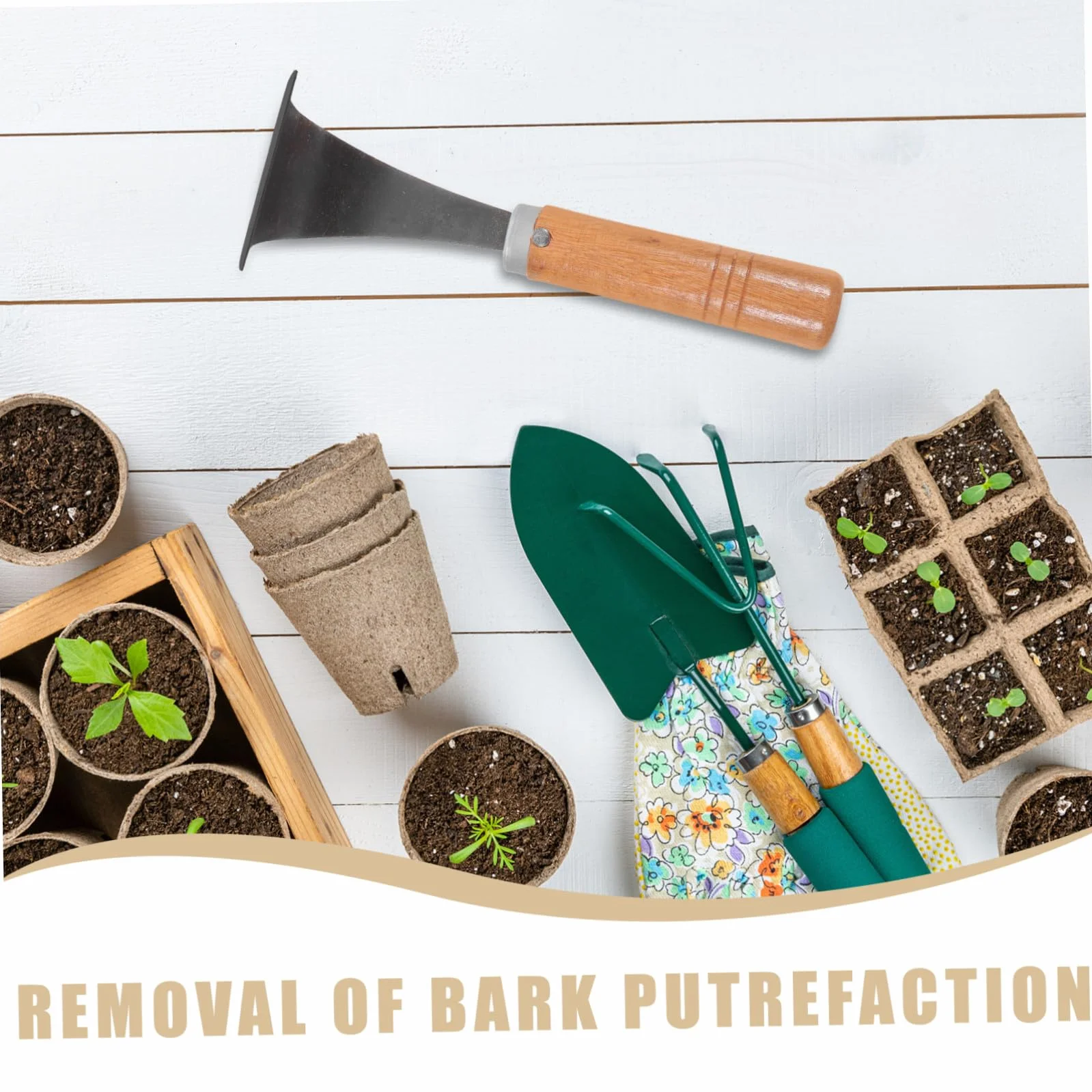 Herramienta y Hoja de Acero para Descortezar Árboles de Jardín Mango Ergonómico de Madera Práctica para Plantar Verduras y Deshierbar