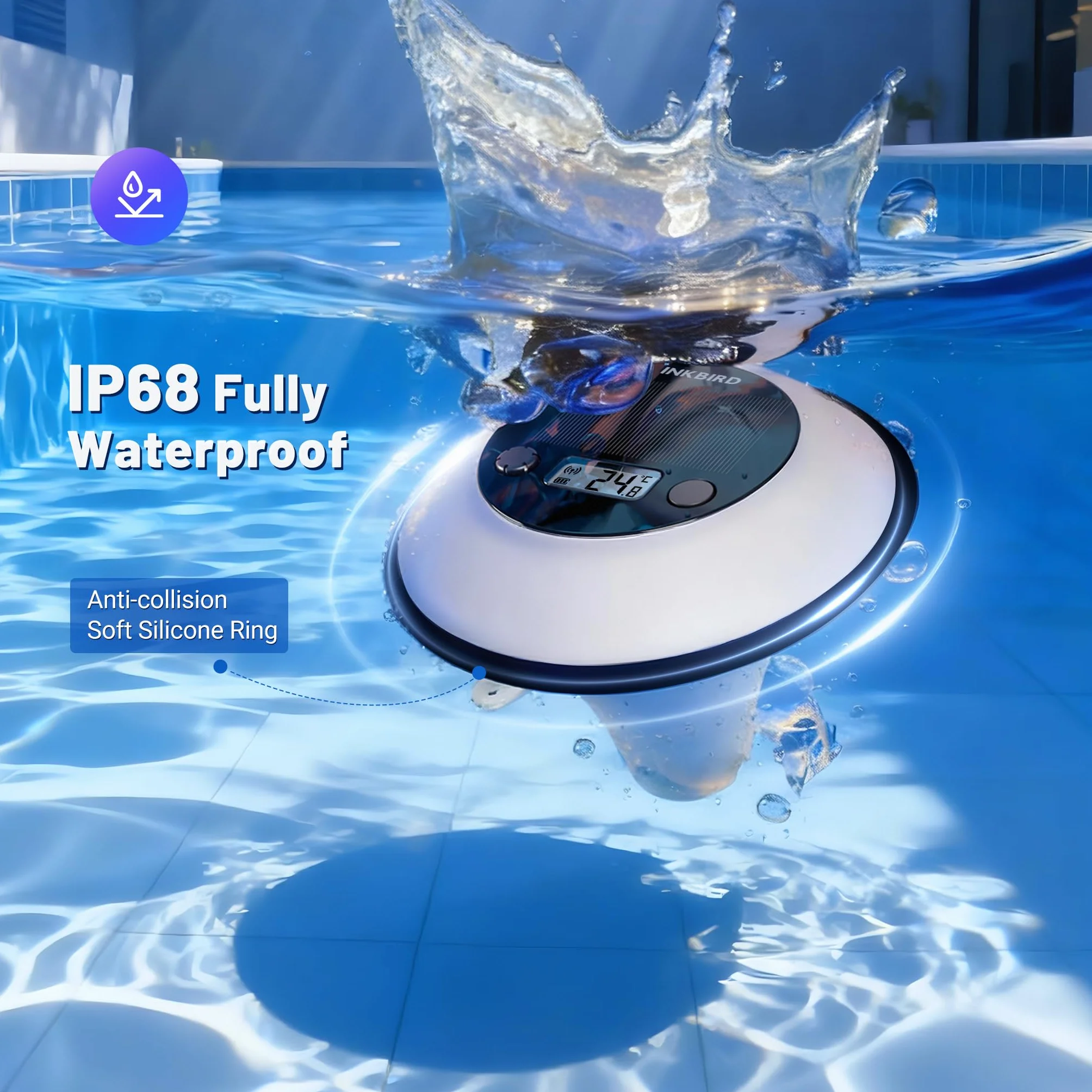 Inkbird IBS-P05R-W Termómetro Piscina WiFi, Luz Colorida, APP Control, Impermeable IP68, Sensor de Luz Automático, Función de Tiempo, Monitor para Spa, Estanques