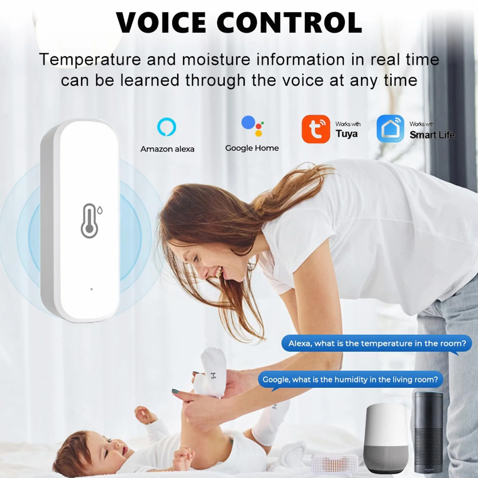 Mengshen 2 Pack Sensores Humedad WiFi Inteligentes Monitor Temperatura Interior con Alerta de Notificación Compatible para Alexa Google Home