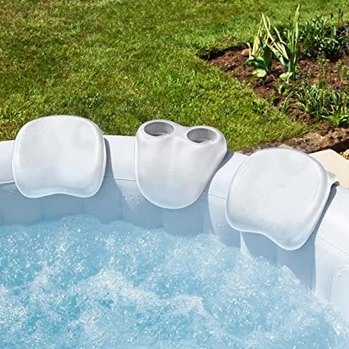 CosySpa Juego de reposacabezas y soporte para bebidas de jacuzzi, accesorios de spa para jacuzzis inflables, almohada para el cuello y portavasos para remojos relajantes, 3 piezas, uso universal para