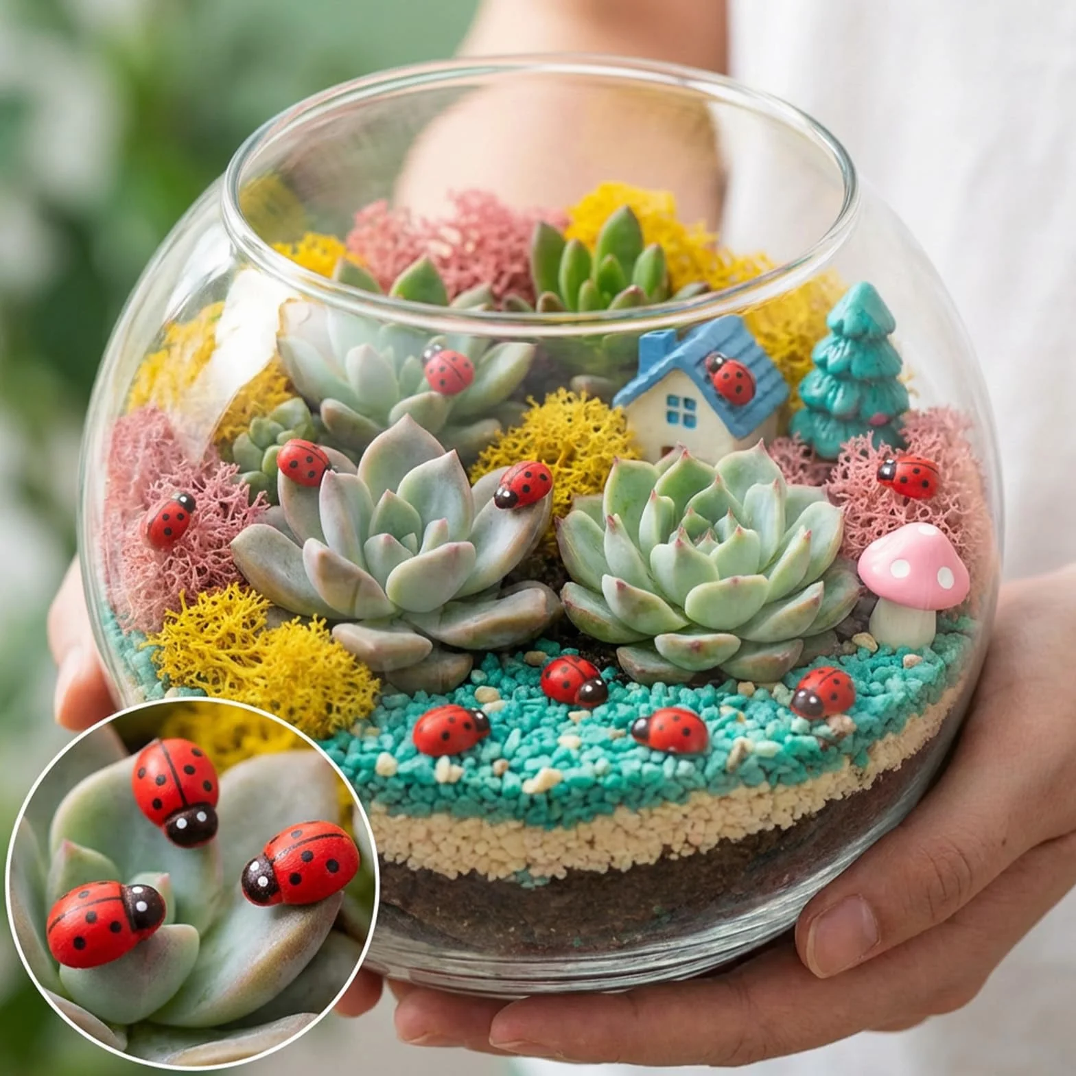 100 minifiguras decorativas de mariquitas, mini figuras de resina Ladybug Ladybug Luminosas Mariquitas Amuleto de la Suerte 3D Luminoso Decoración Jardín Figuras para Jardines de Hadas, Decoración de