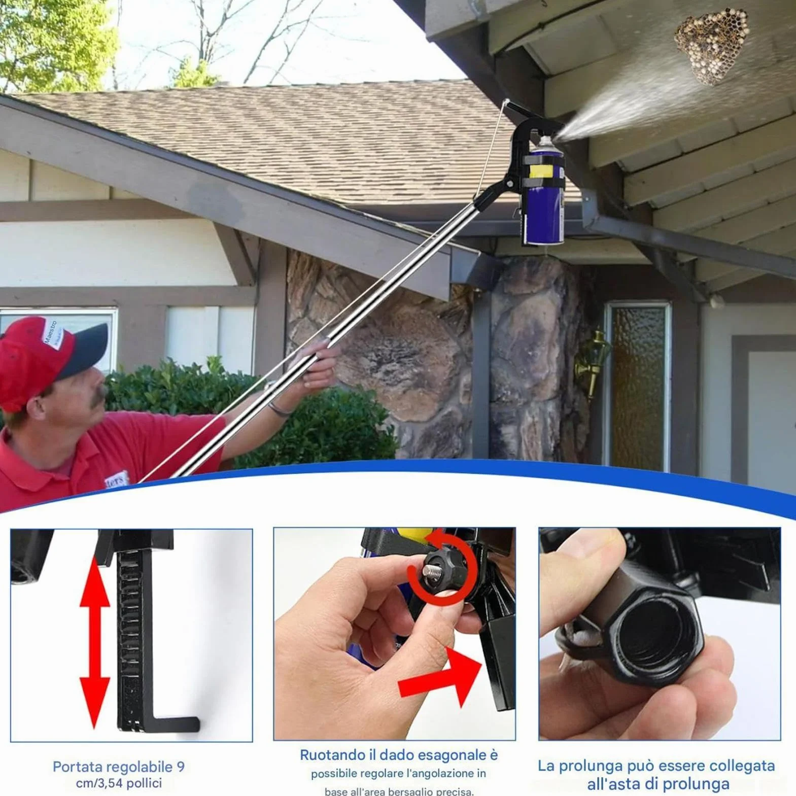 Adaptador Varilla Extensible Spray Adaptador Pulverizador Largo Alcance | Pértiga Extensible Spray Avispas Para Defensa Nidos Abejas Colmena Pintura Árboles Hojas Canaleta Jardín