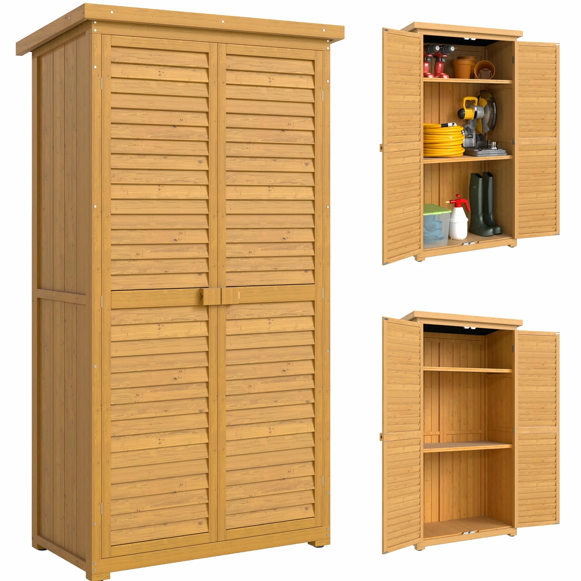 Outsunny Cobertizo de Madera Caseta 0,31 m² 87x46,5x160 cm Armario Exterior 2 Puertas 2 Estantes