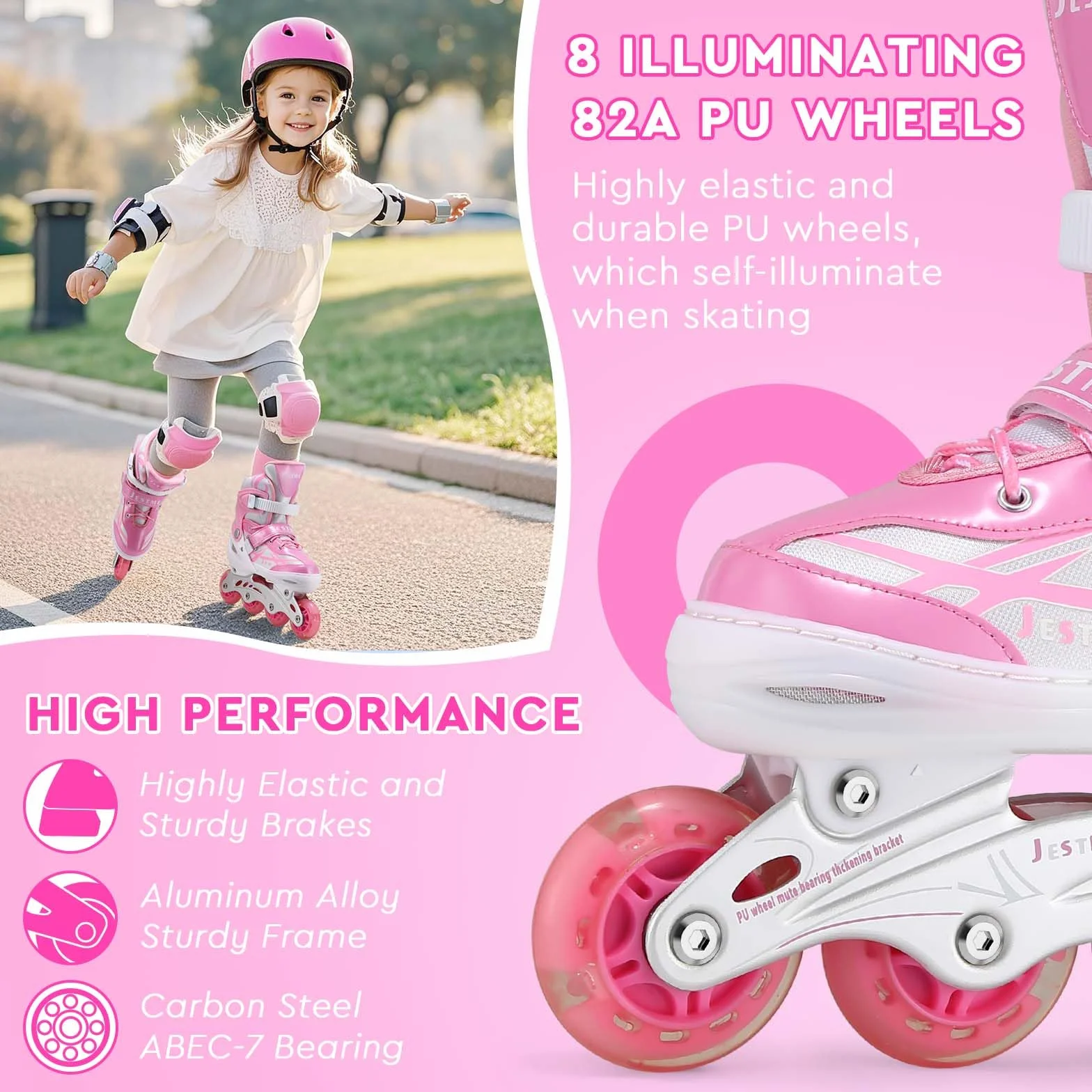 Patines en Línea Niña 4 Tamaños Ajustables con Ruedas de Iluminación para Principiantes