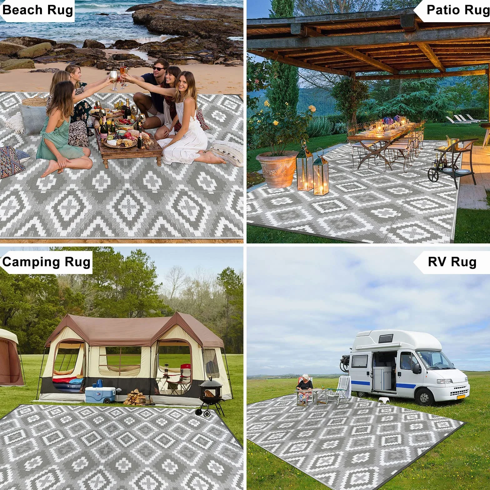 Enyhom Alfombra Exterior Grande 180 x 270 cm, Reversible Resistente UV para Camping, Jardín