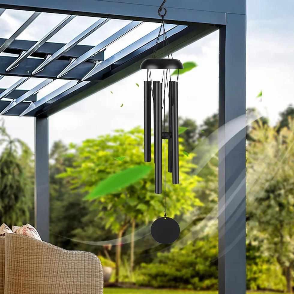 Victop Campanas de Viento 80cm 5 Tubos Aluminio Huecos Exterior Negro