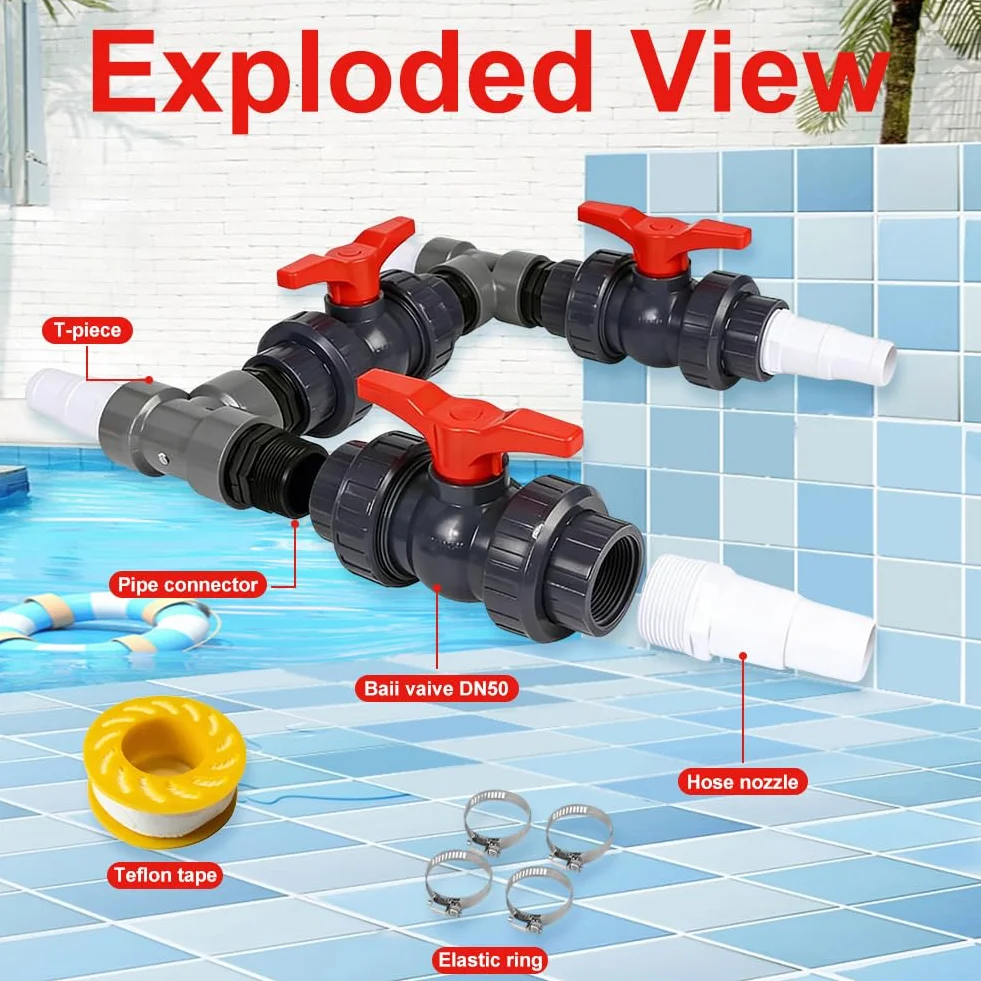 Bypass Pool Set Ø 50 mm Bomba de Calor Conector con Mangueras 32 mm 38 mm para Piscina Solar
