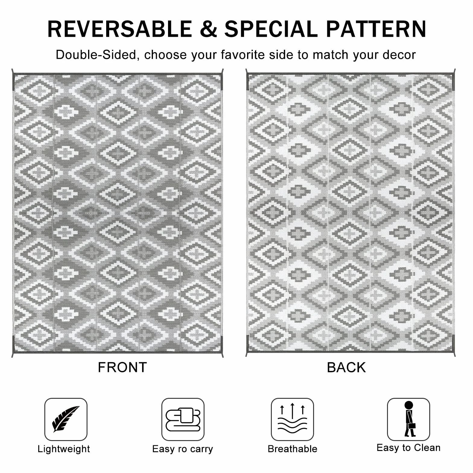 Enyhom Alfombra Exterior Grande 180 x 270 cm, Reversible Resistente UV para Camping, Jardín