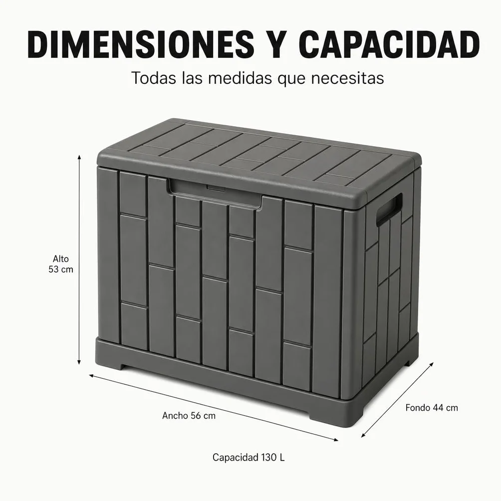 Arcón de Almacenamiento Exterior con Tapa Reforzada y Cierre de Seguridad – Baúl de Jardín Plástico Resistente a UV, Lluvia e Impactos
